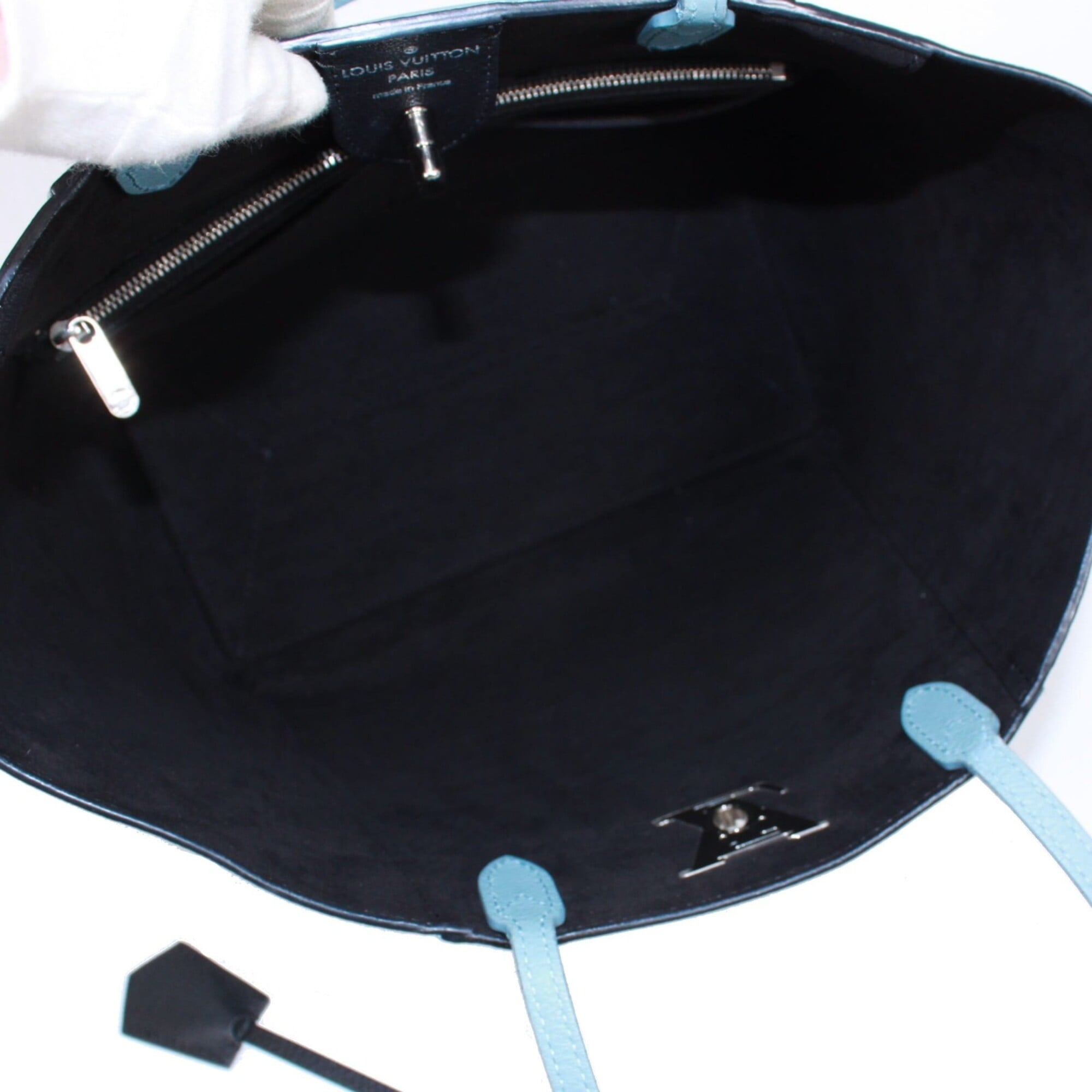 Louis Vuitton Black Blue Leather Handbag Tote Bag (Pre-Owned)