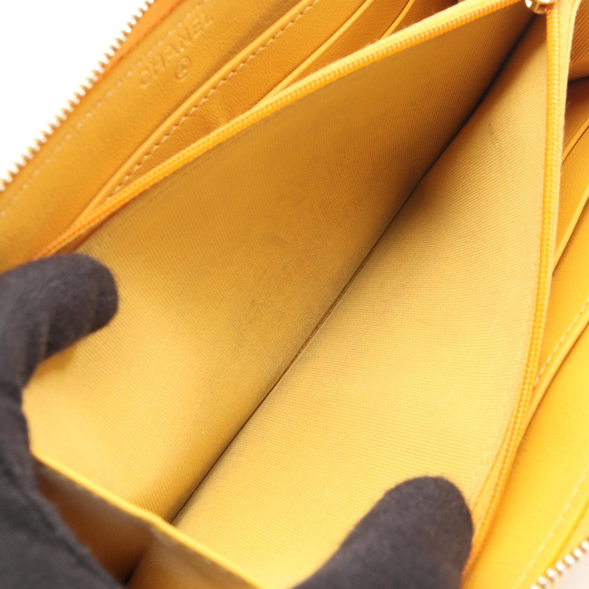 Chanel Yellow Leather Long Wallet (Bi-Fold) (Pre-Owned)