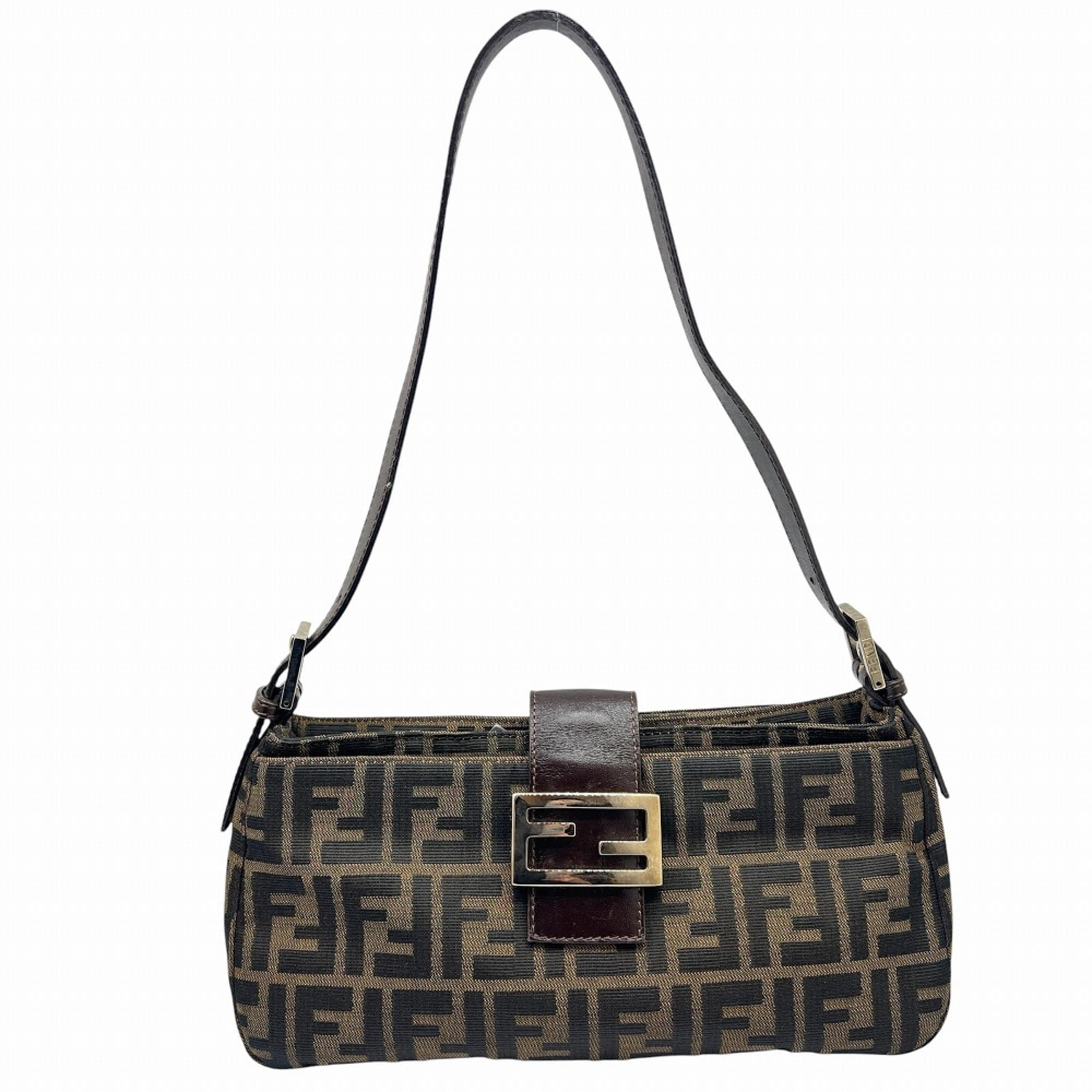 Fendi Zucca Brown Canvas Leather Handbag Shoulder Bag (Pre-Owned)