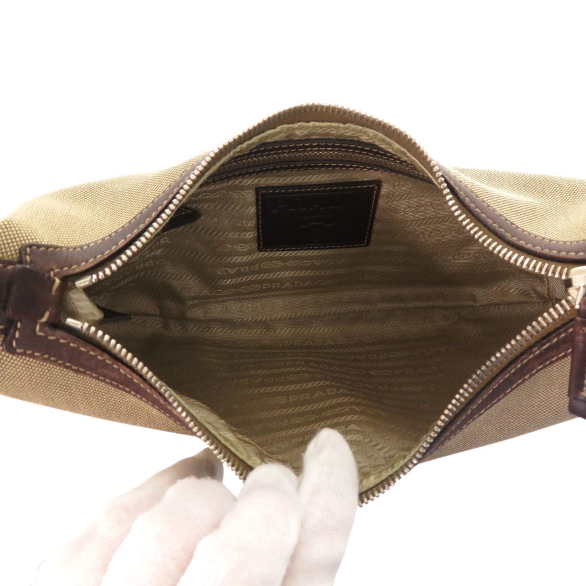 Prada Brown Khaki Canvas Leather Shoulder Bag (Pre-Owned)