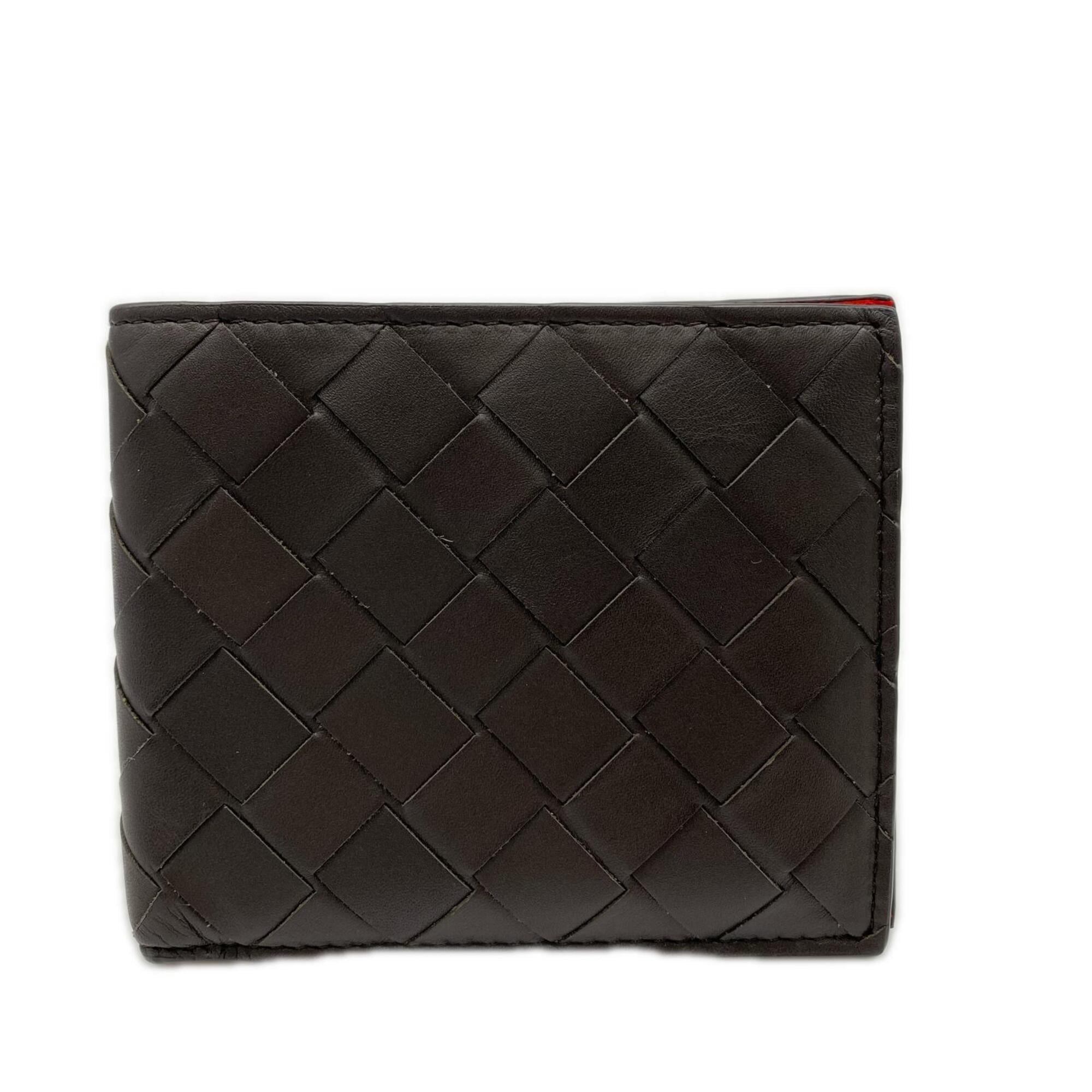 Bottega Veneta Intrecciato Brown Red Color Leather Wallet (Bi-Fold) (Pre-Owned)