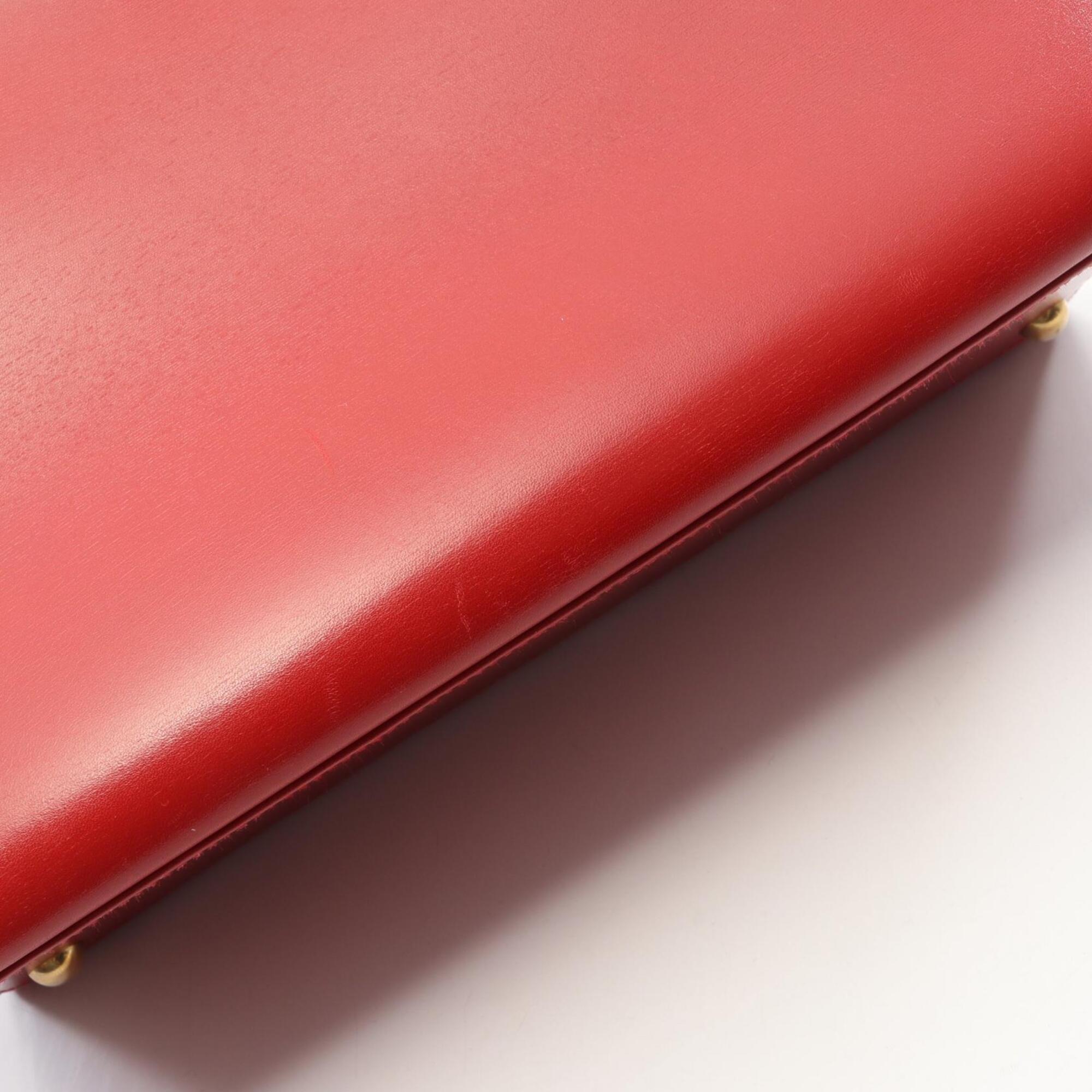 Hermes Red Color Box Calf Leather Leather Handbag (Pre-Owned)