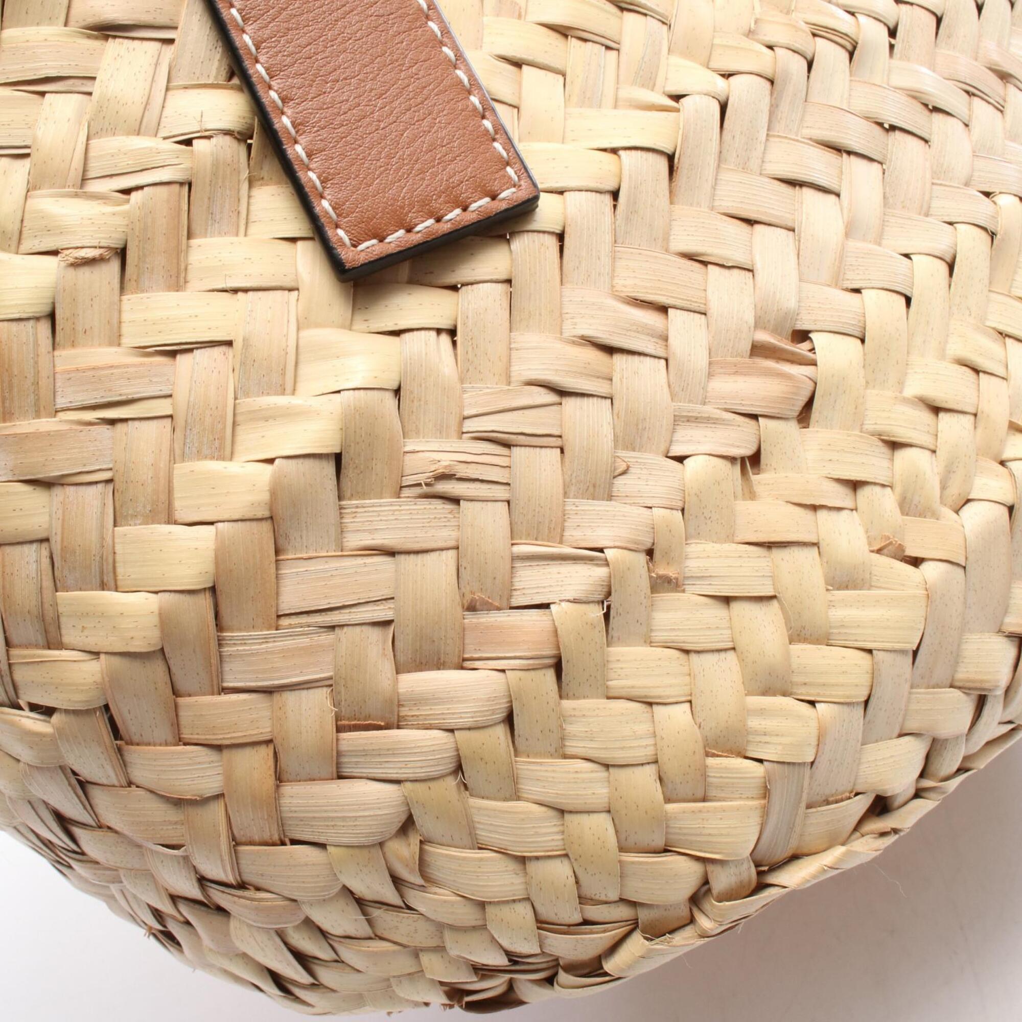 Loewe Beige Brown Yellow Leather Raffia Basket Handbag (Pre-Owned)