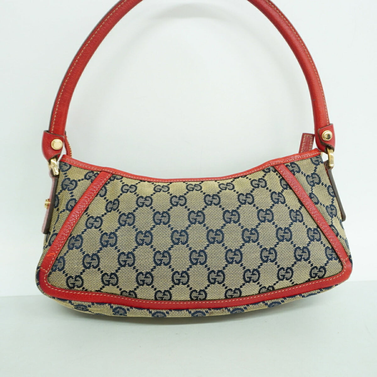 Gucci Navy Red Color Canvas Shoulder Bag (Pre-Owned)