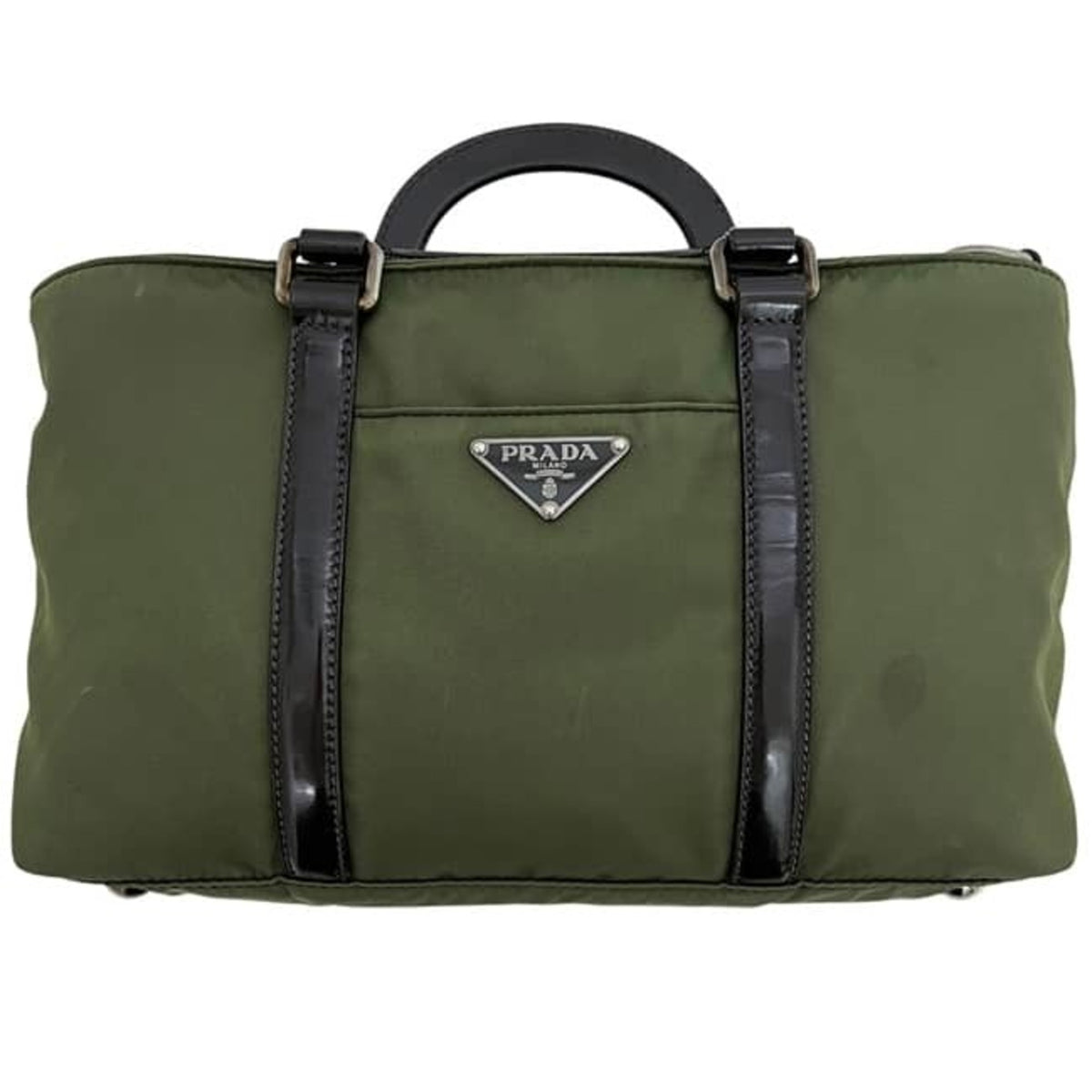 Prada Green Khaki Nylon Leather Handbag Shoulder Bag (Pre-Owned)