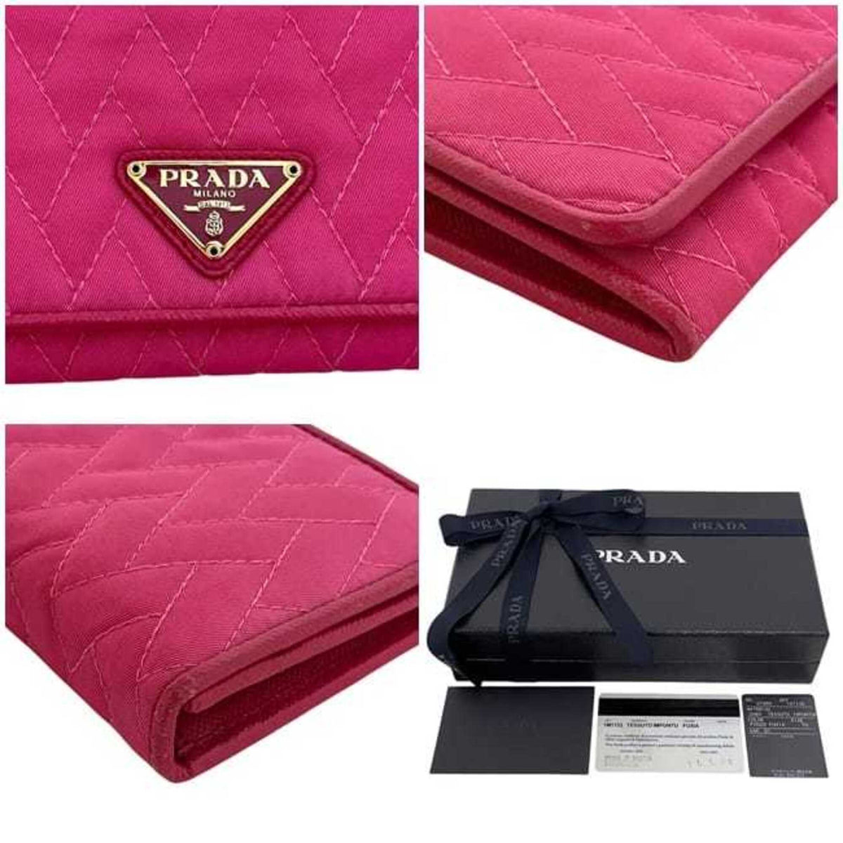 Prada Fuxia Pink Nylon Leather Long Wallet (Bi-Fold) (Pre-Owned)