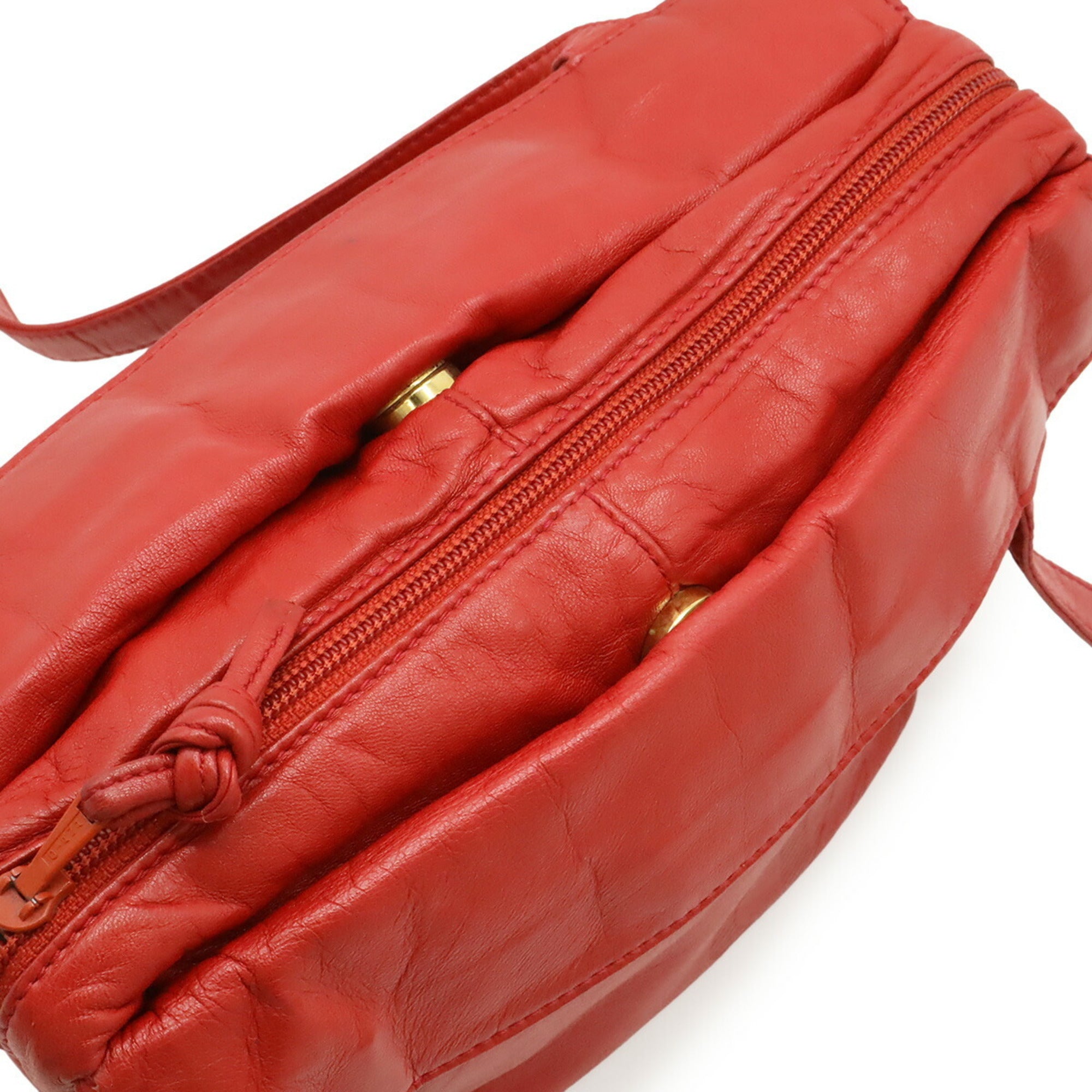 Loewe Red Color Leather Shoulder Bag Tote Bag (Pre-Owned)
