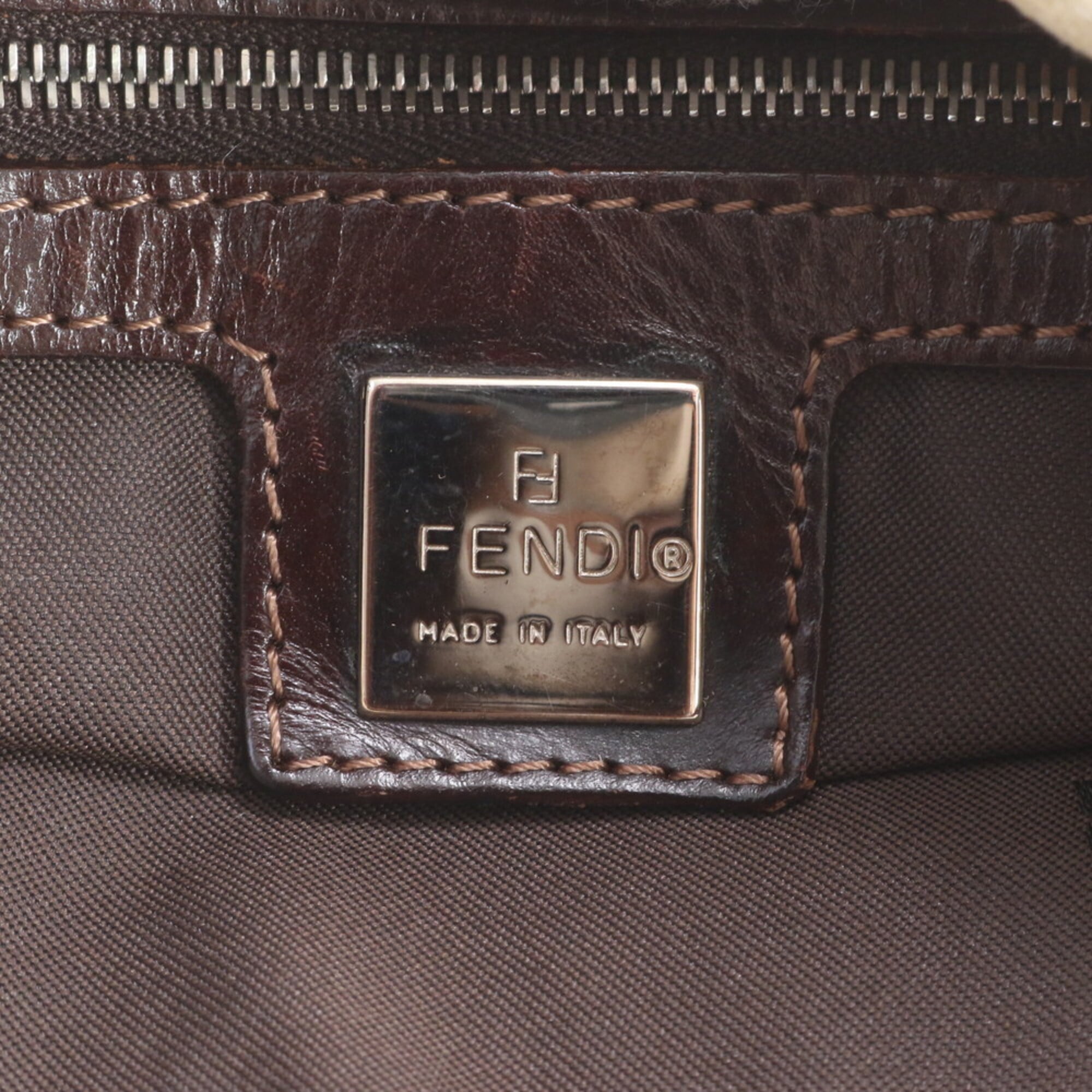 Fendi Beige Brown Leather Canvas Handbag Shoulder Bag (Pre-Owned)