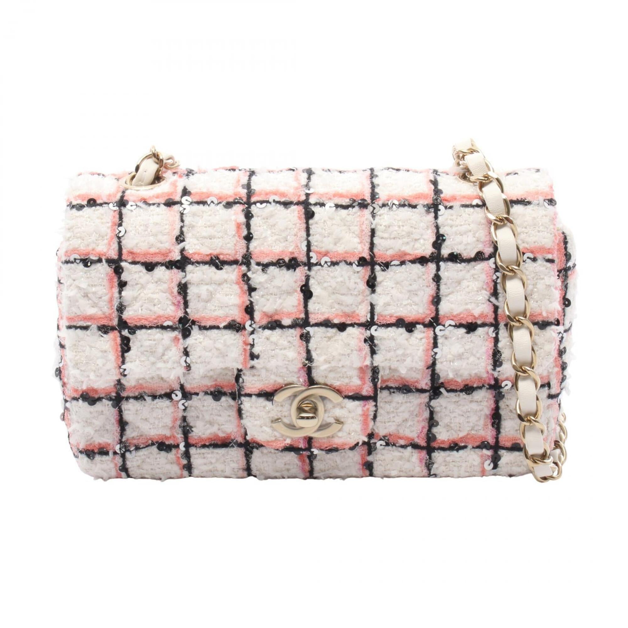 Chanel Black Pink White Fabric Leather Handbag Shoulder Bag (Pre-Owned)