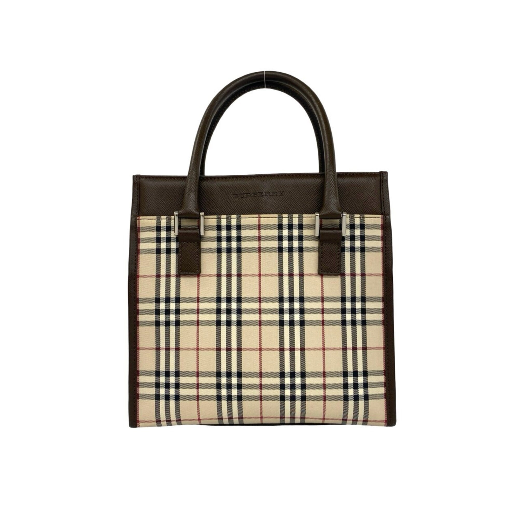 Burberry Beige Brown Canvas Leather Handbag Tote Bag (Pre-Owned)