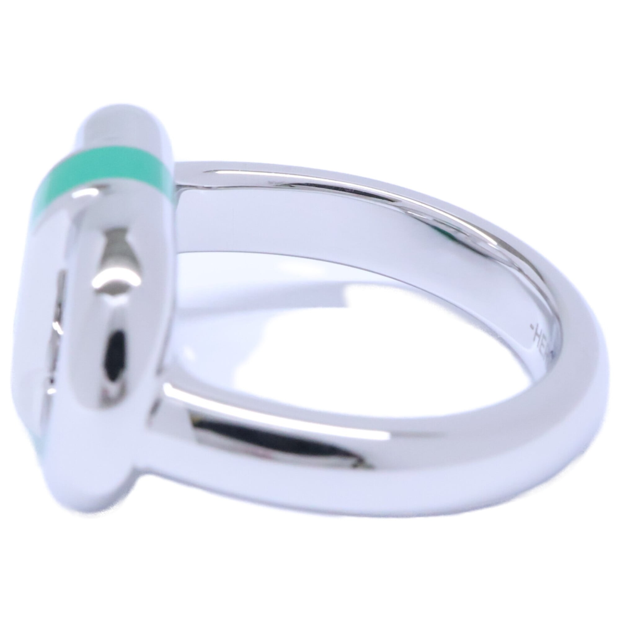 Hermes Silver Green Metal Band Ring (Pre-Owned)