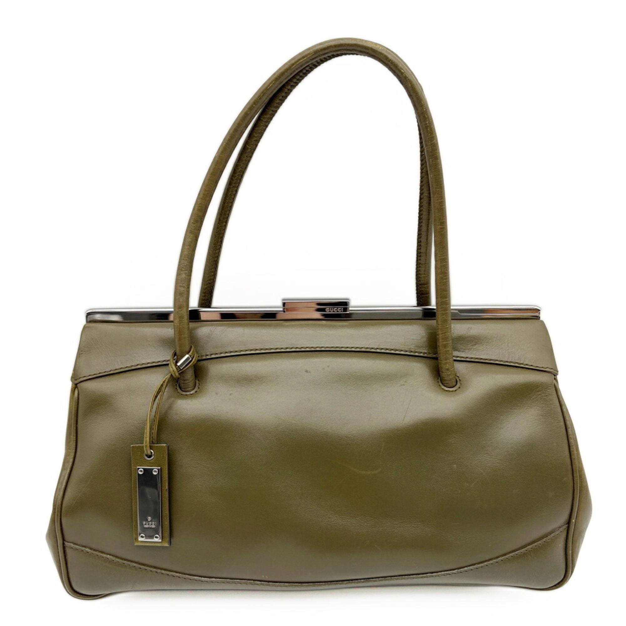 Gucci Green Khaki Olive Leather Handbag (Pre-Owned)