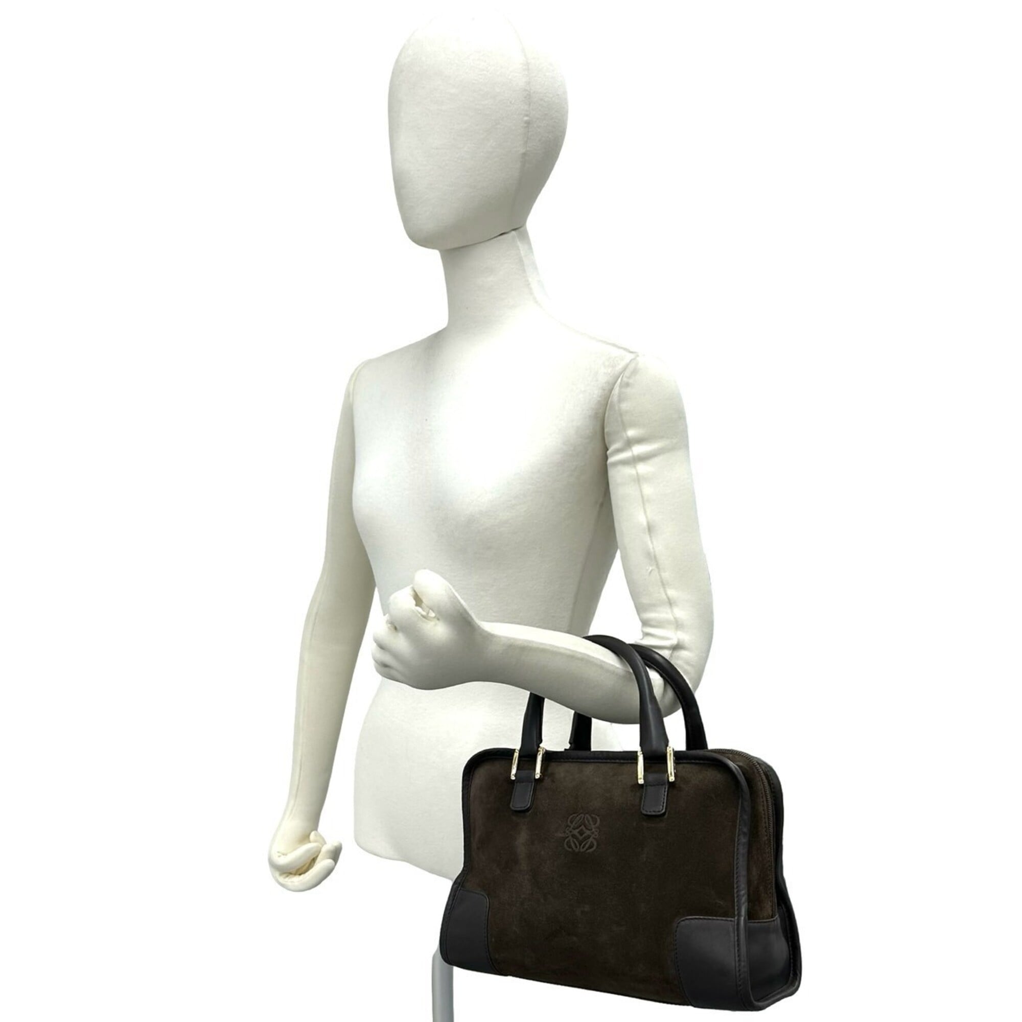 Loewe Brown Suede Leather Boston Bag Handbag (Pre-Owned)