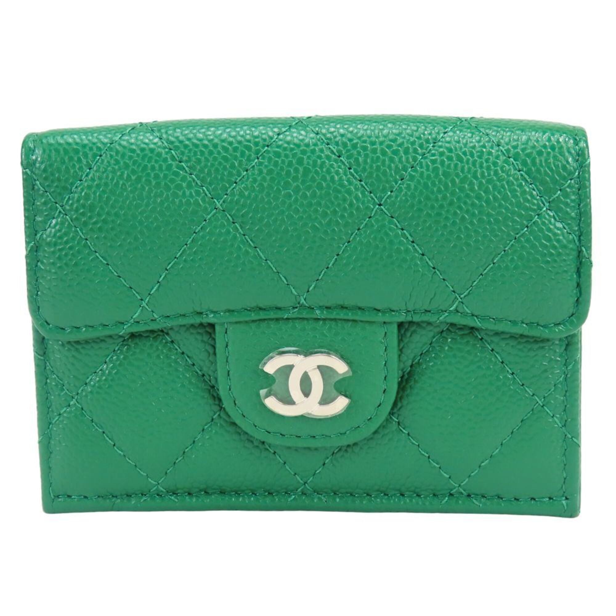 Chanel Green Grained Calfskin Wallet (Tri-Fold) (Pre-Owned)