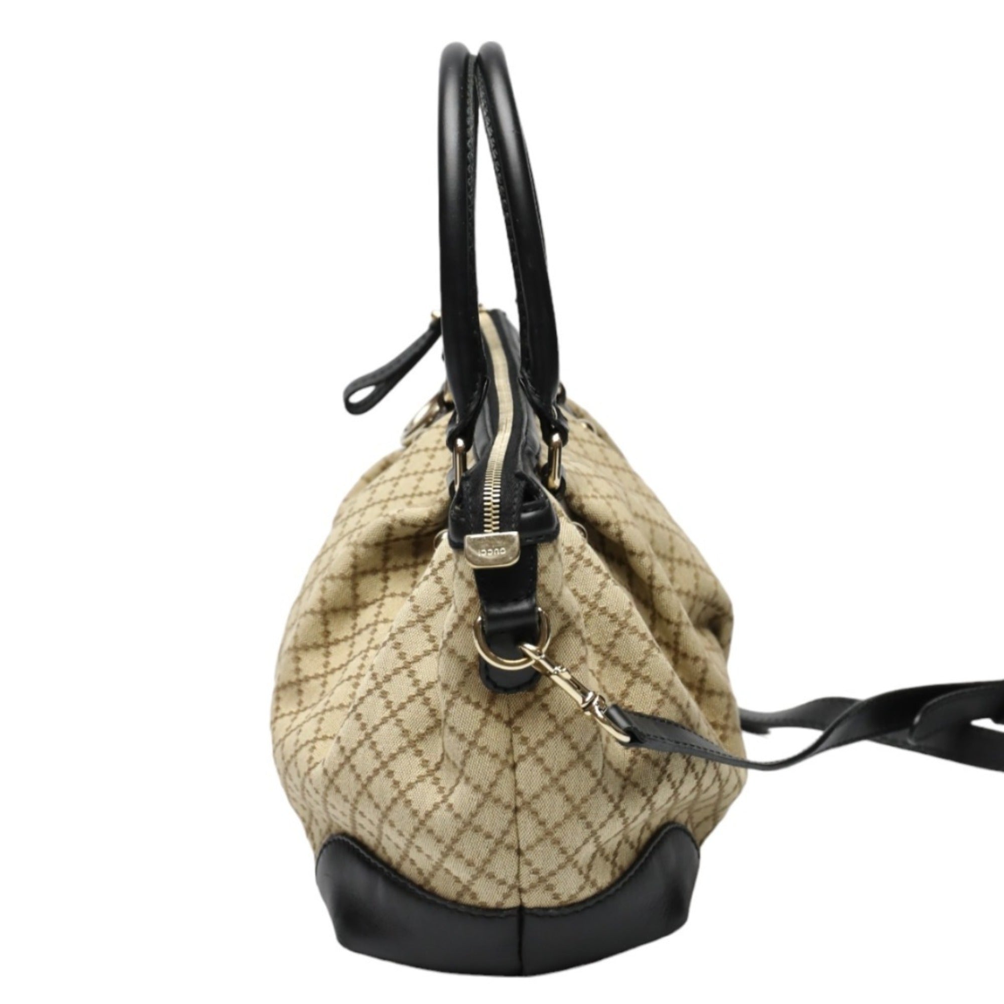 Gucci Beige Black Canvas Shoulder Bag (Pre-Owned)