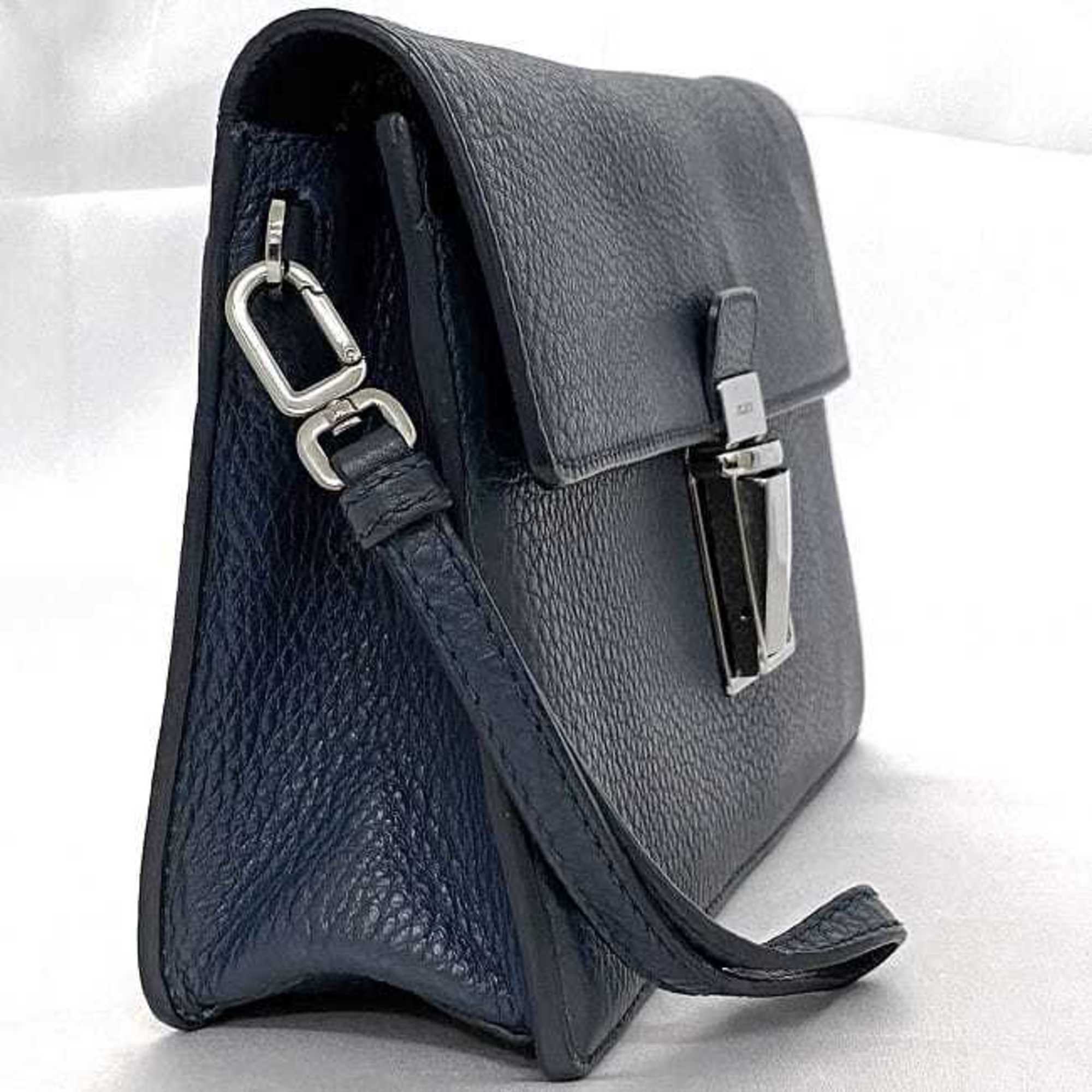 Prada Blue Leather Clutch Bag Handbag (Pre-Owned)