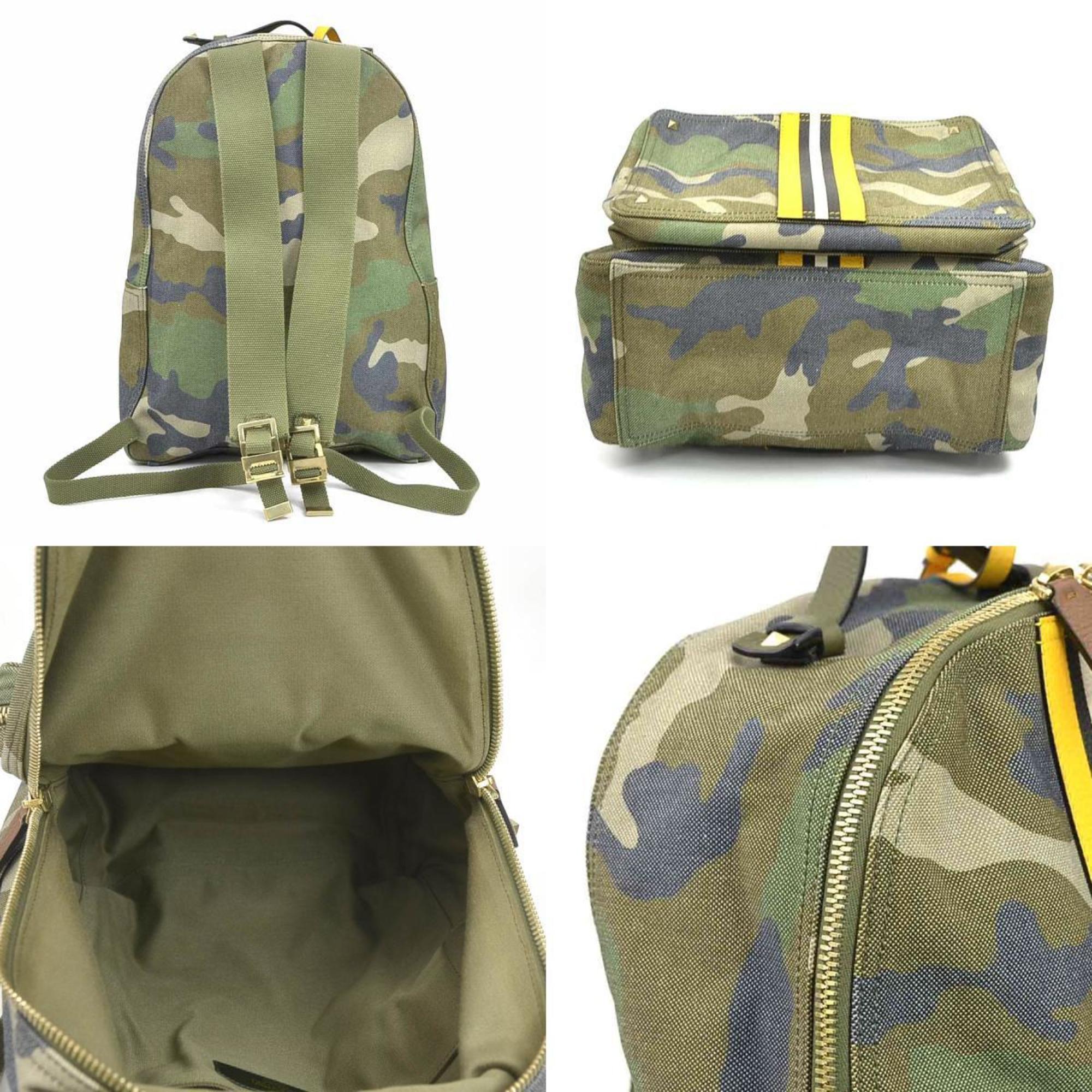 Valentino Garavani Khaki Canvas Leather Backpack (Pre-Owned)