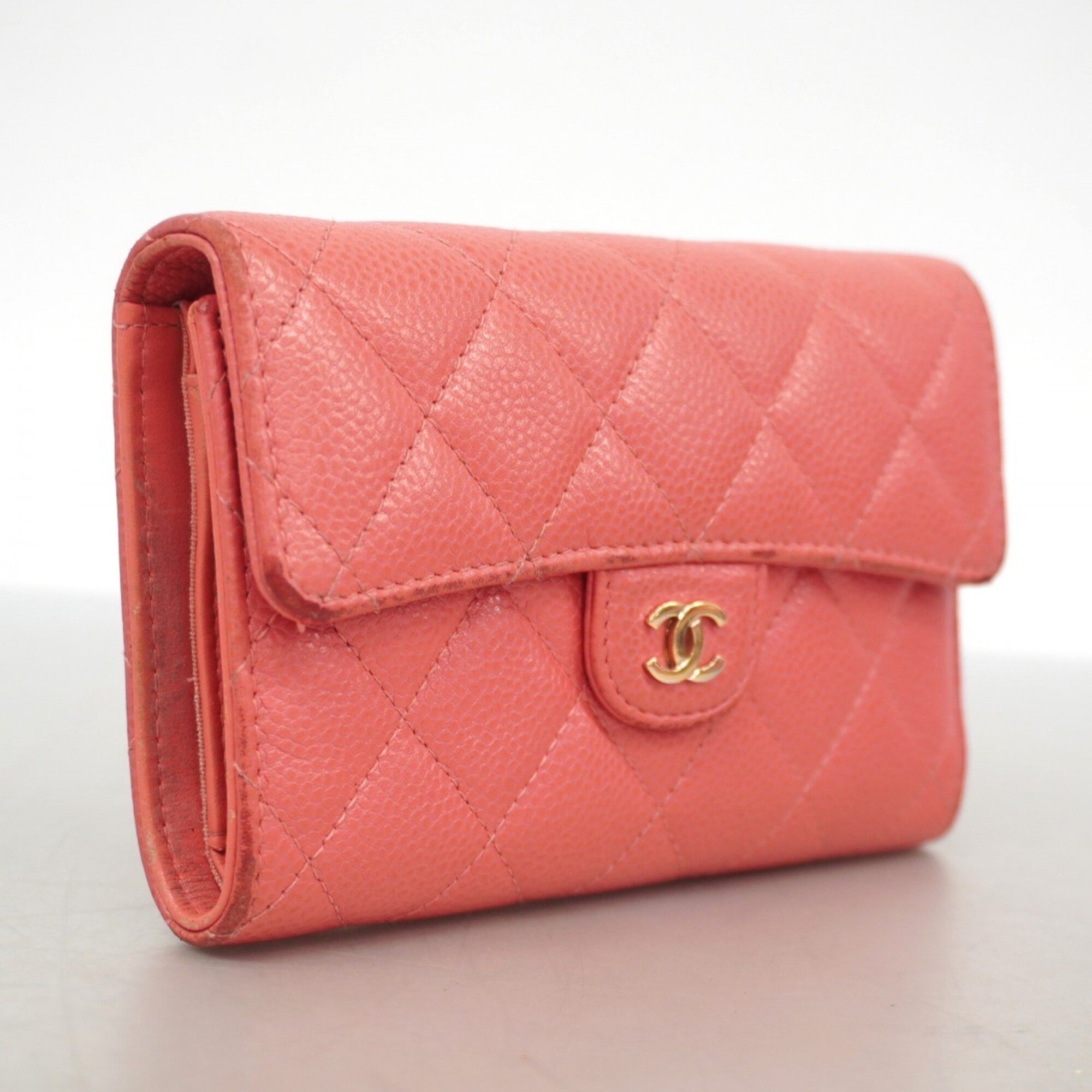 Chanel Pink Grained Calfskin Wallet (Tri-Fold) (Pre-Owned)