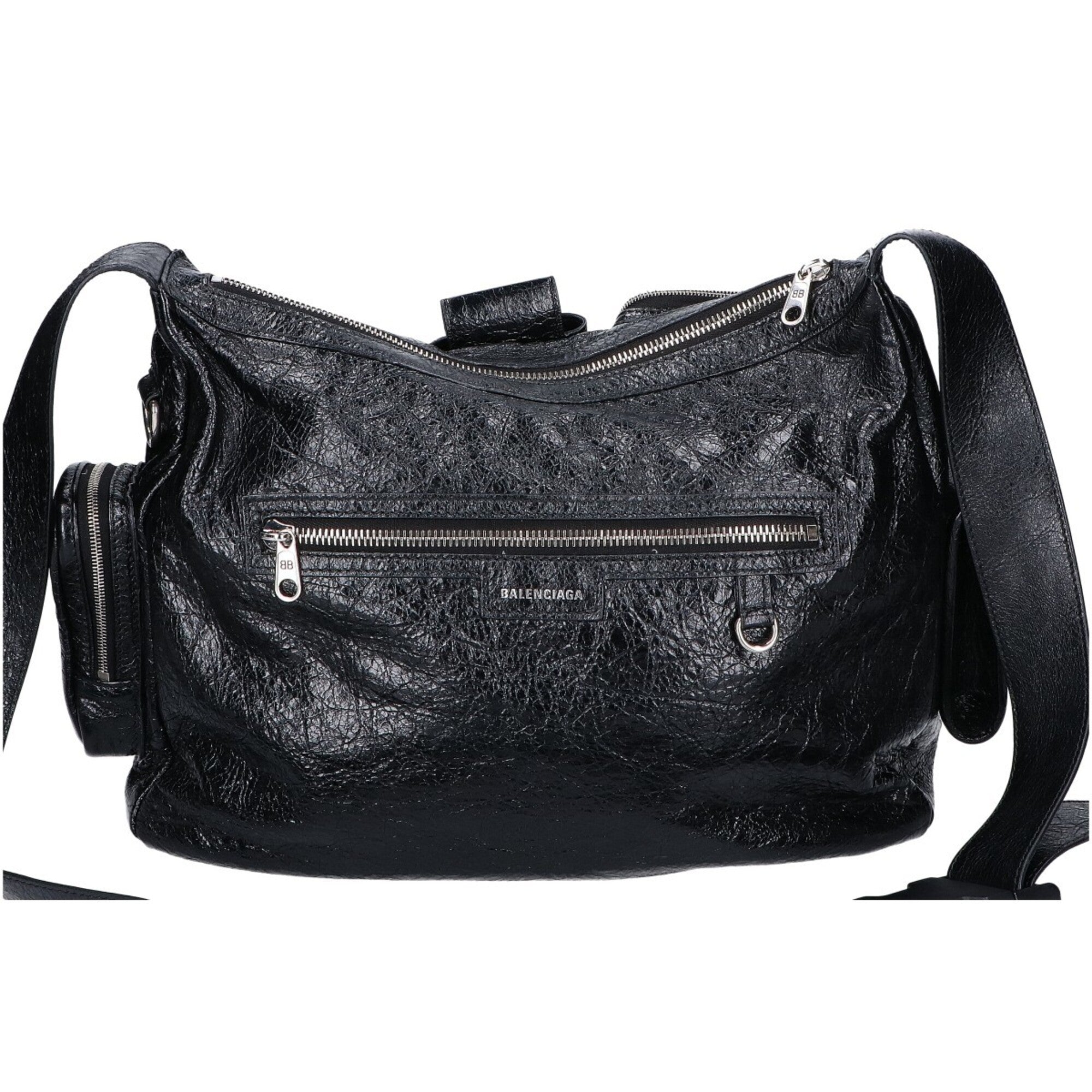 Balenciaga Black Leather Messenger Bag Shoulder Bag (Pre-Owned)