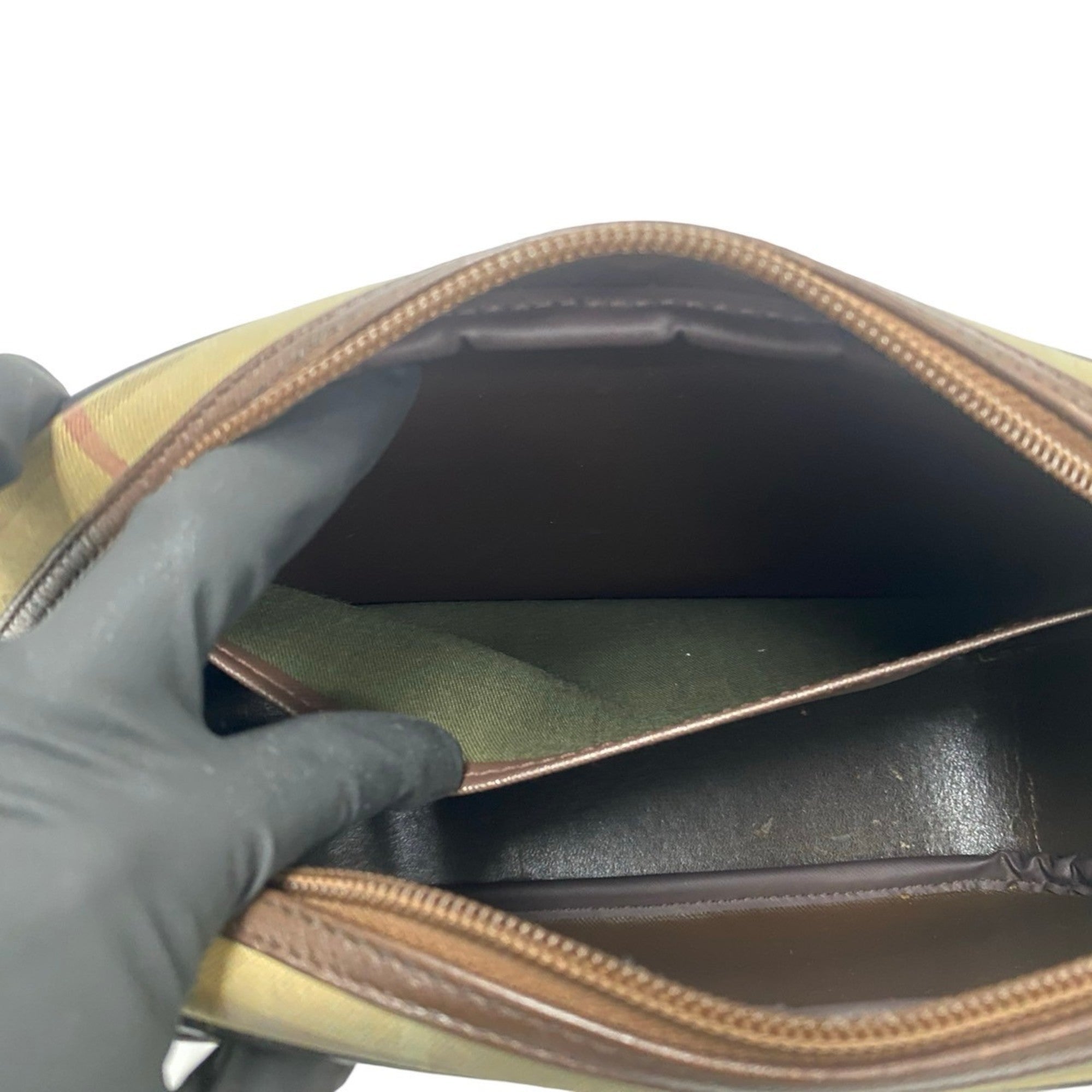 Burberry Brown Khaki Leather Canvas Pochette Shoulder Bag (Pre-Owned)