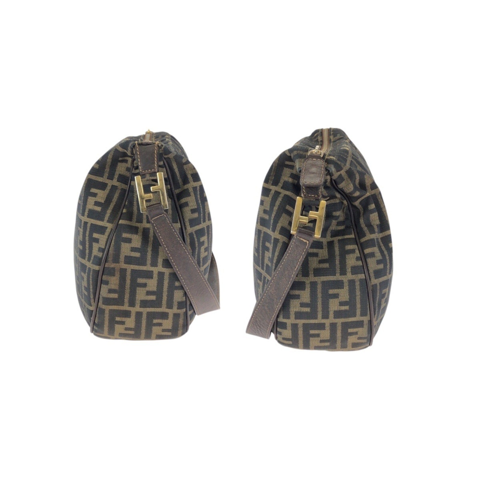 Fendi Dark Brown Canvas Messenger Bag Shoulder Bag (Pre-Owned)