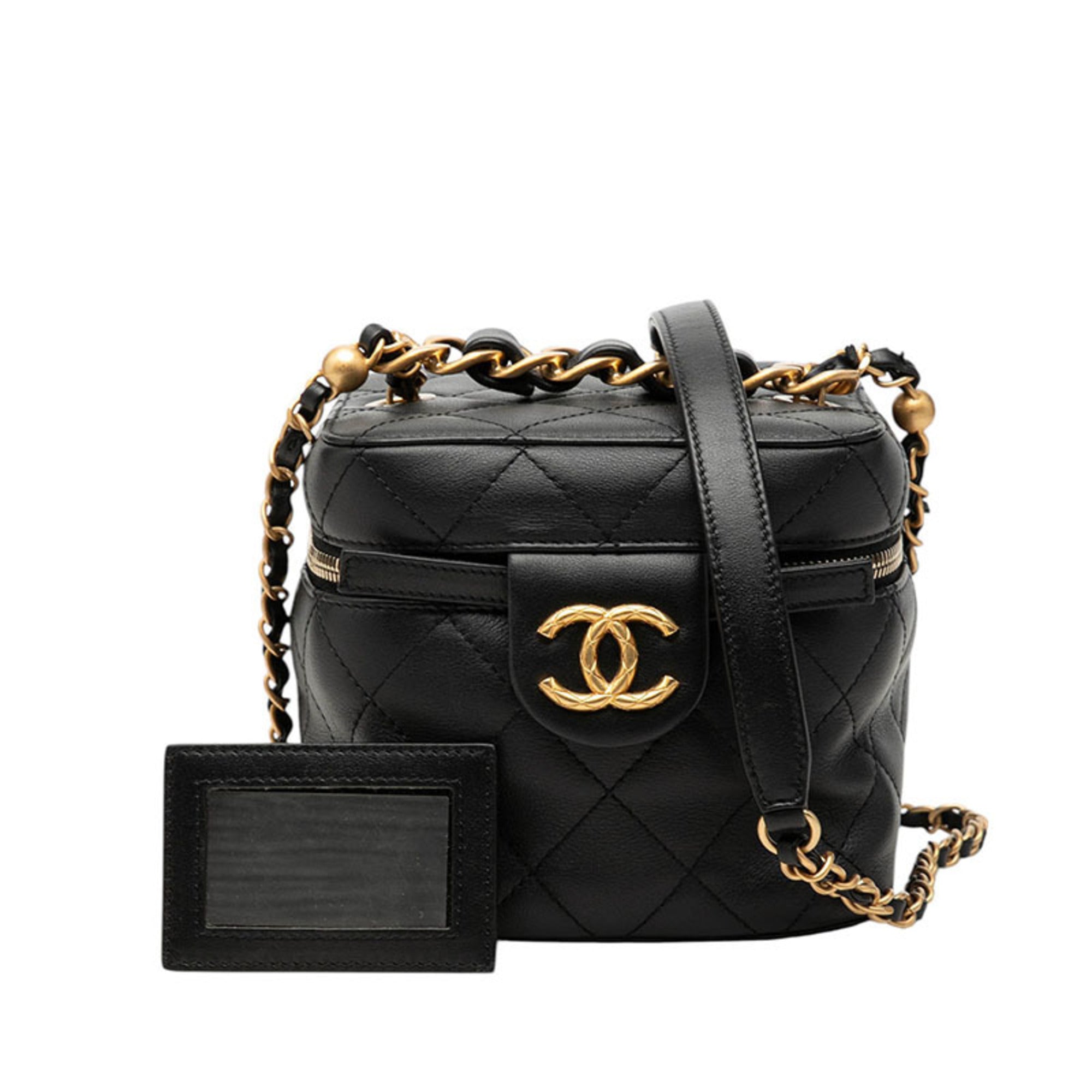 Chanel Black Leather Shoulder Bag Vanity Bag (Pre-Owned)