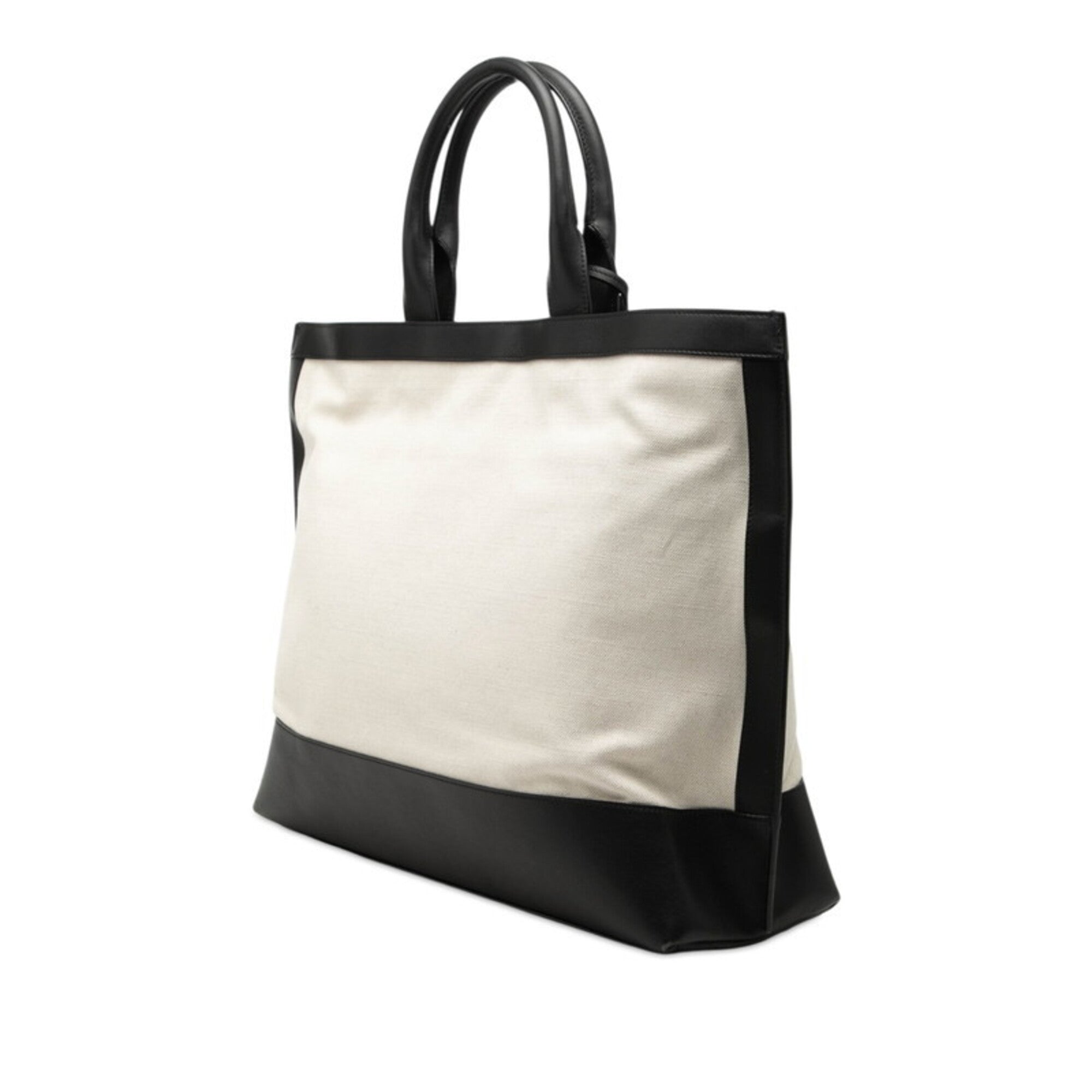 Saint Laurent Black Ivory Canvas Leather Tote Bag (Pre-Owned)