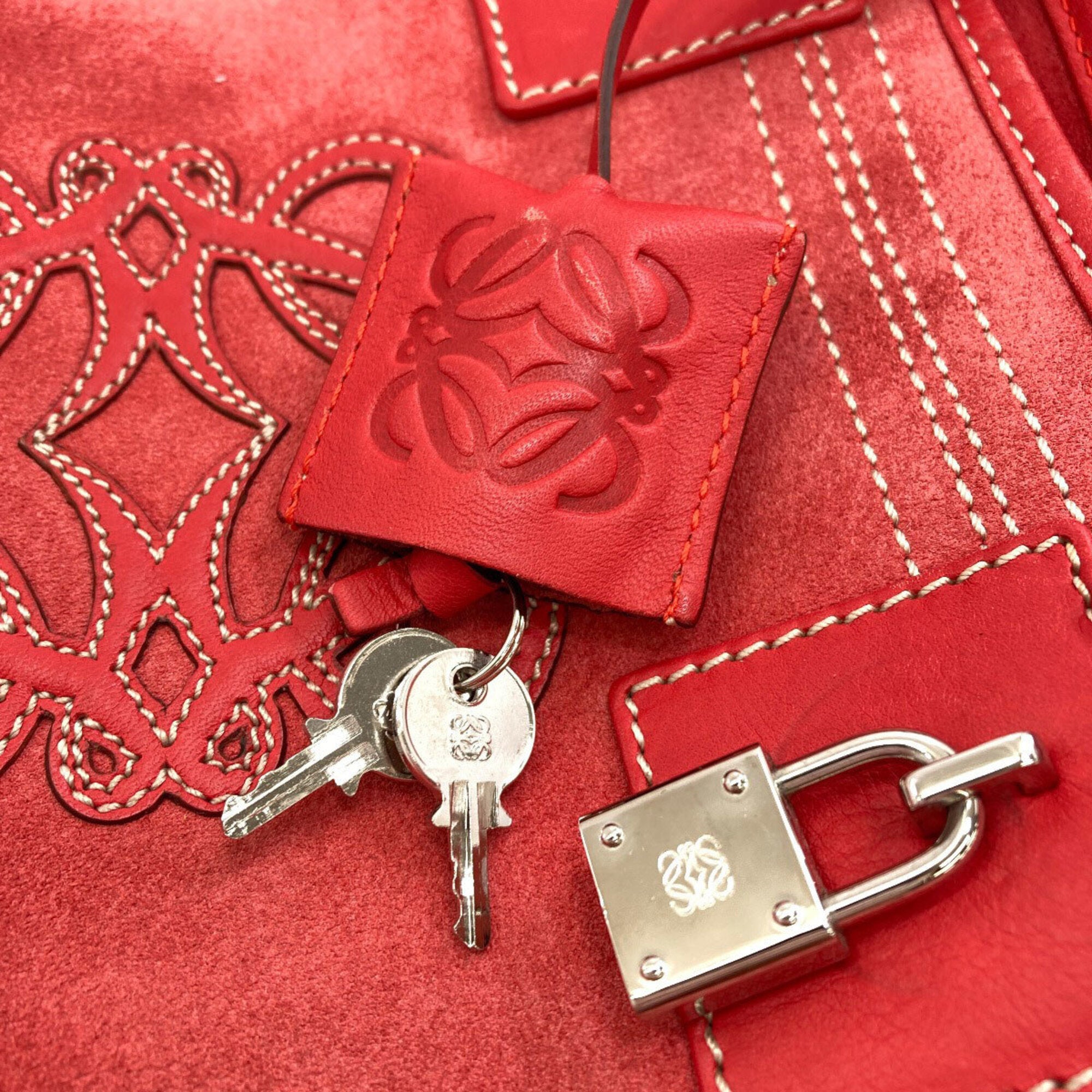 Loewe Red Color Suede Handbag (Pre-Owned)