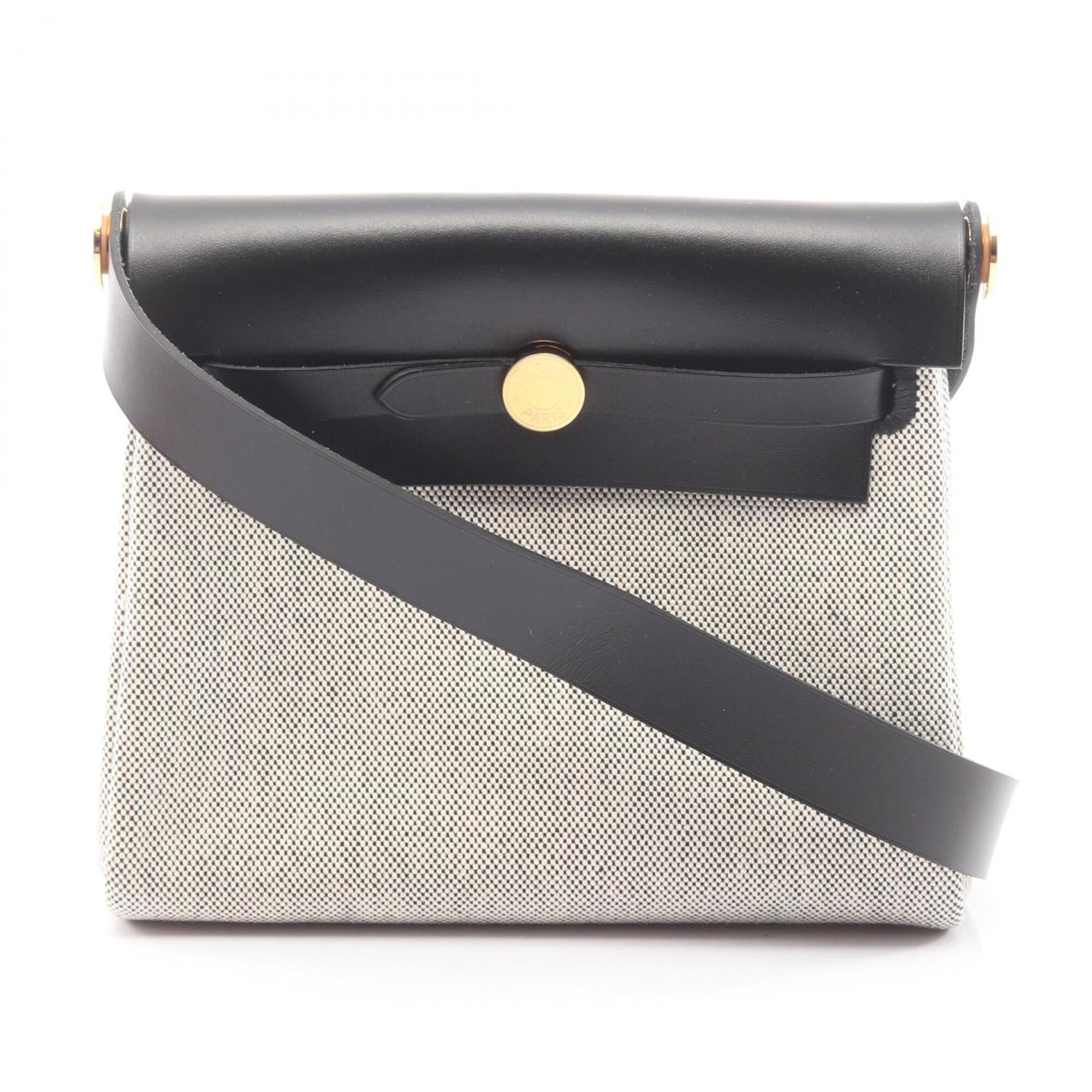Hermes Black Ecru Gray Toile H Leather Handbag Shoulder Bag (Pre-Owned)