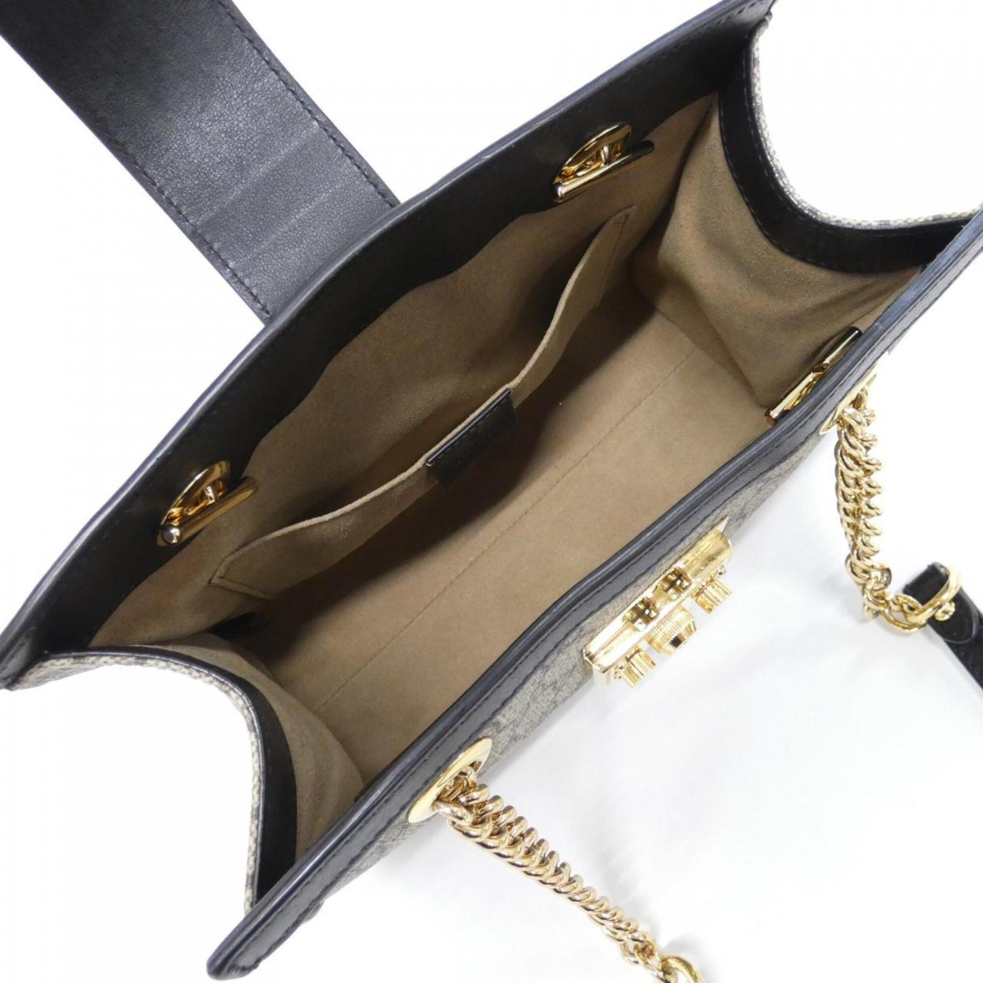 Gucci Beige Black Gg Supreme Canvas Leather Shoulder Bag (Pre-Owned)