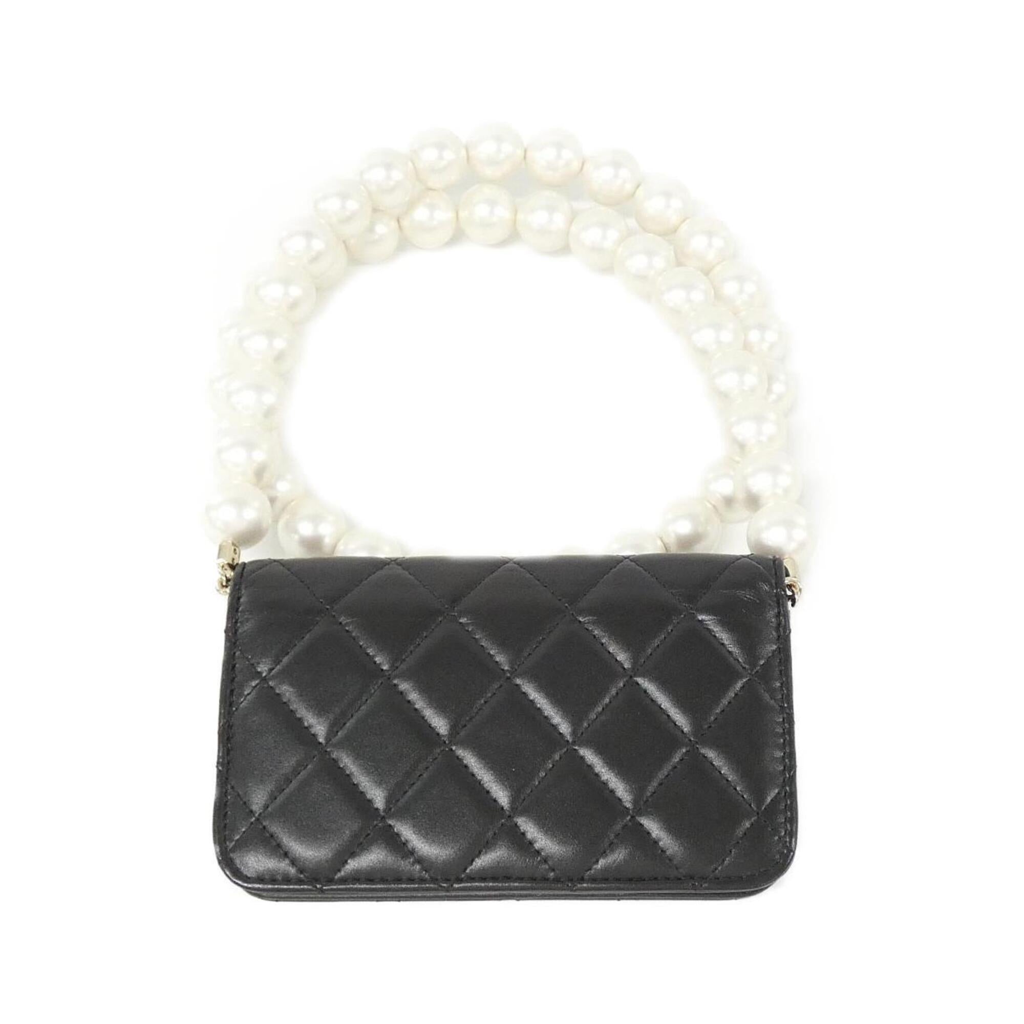Chanel Black Artificial Pearl Leather Chain/Shoulder Wallet (Pre-Owned)