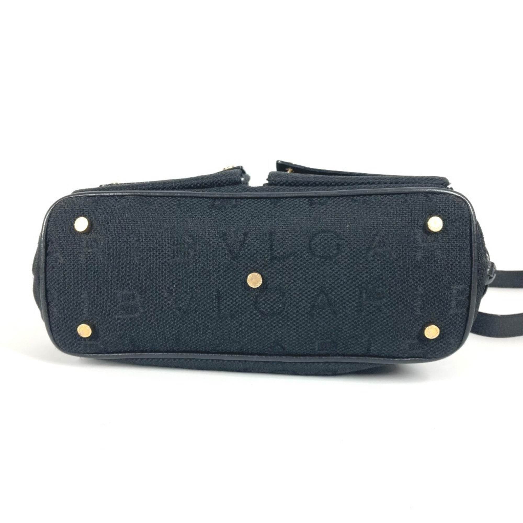 Bvlgari Black Leather Canvas Handbag Shoulder Bag Tote Bag (Pre-Owned)