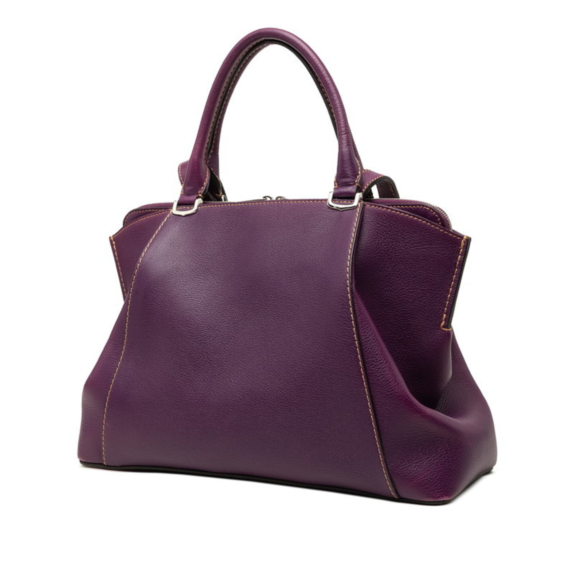 Cartier Purple Leather Handbag Shoulder Bag (Pre-Owned)