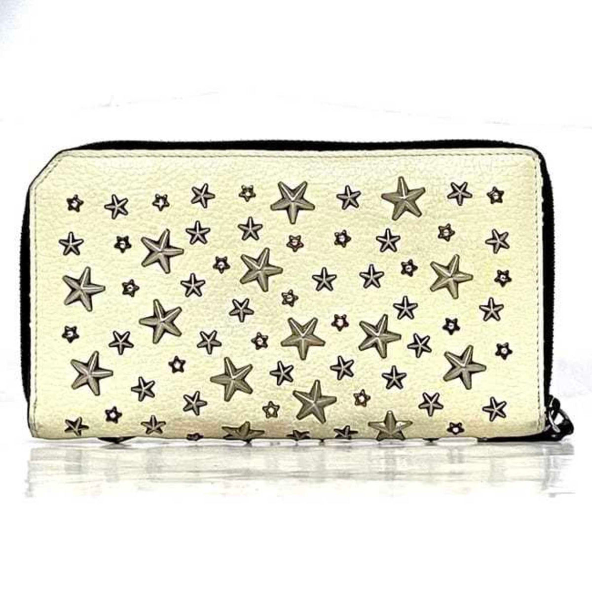 Jimmy Choo Black Cream Yellow Leather Long Wallet (Bi-Fold) (Pre-Owned)