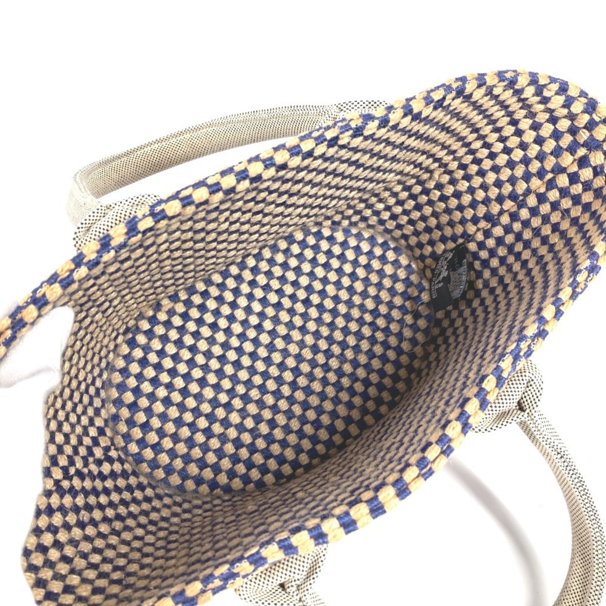 Hermes Beige Navy Linen Handbag Tote Bag (Pre-Owned)