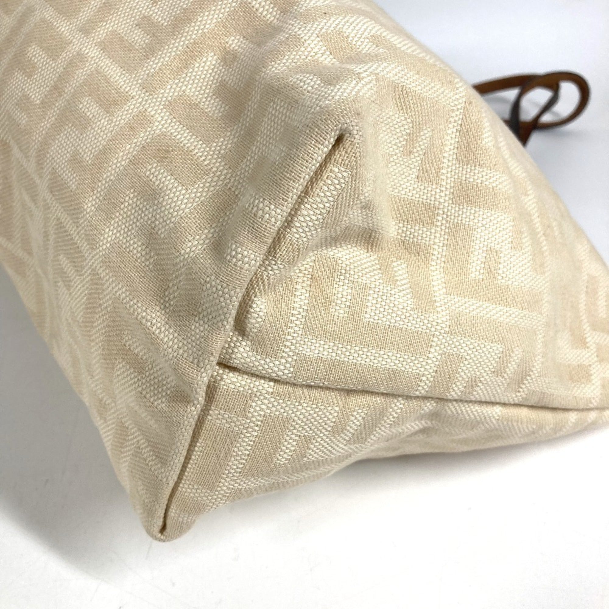 Fendi Beige Brown Yellow Canvas Leather Shoulder Bag Tote Bag (Pre-Owned)
