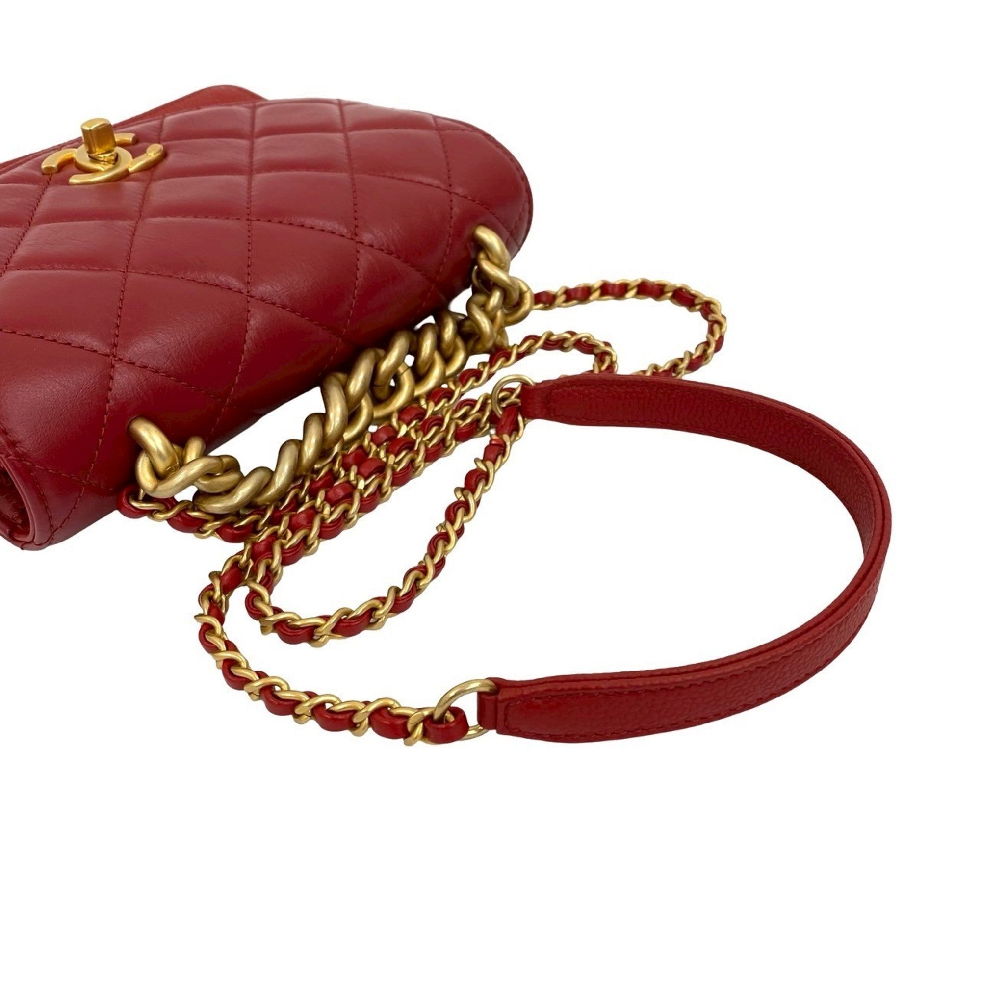 Chanel Red Color Grained Calfskin Leather Shoulder Bag (Pre-Owned)
