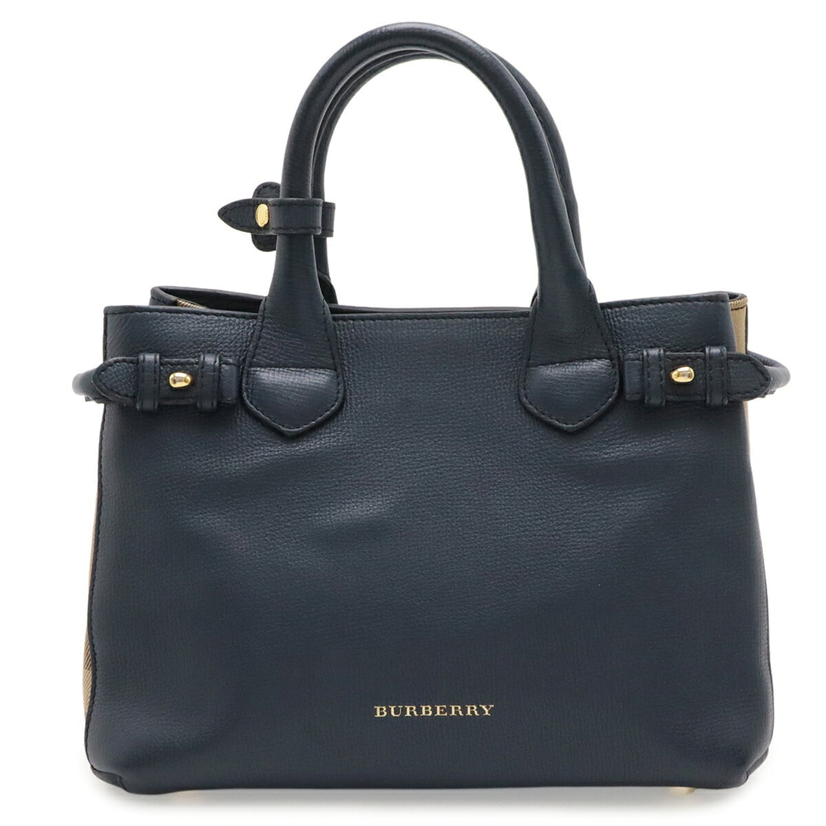 Burberry Beige Navy Leather Handbag Tote Bag (Pre-Owned)