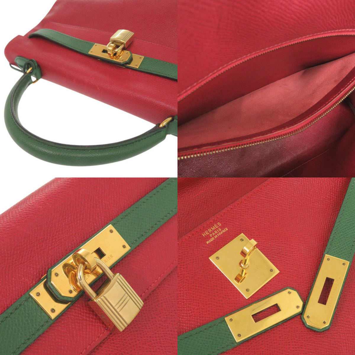 Hermes Rouge Vif Vert Courchevel Leather Handbag (Pre-Owned)