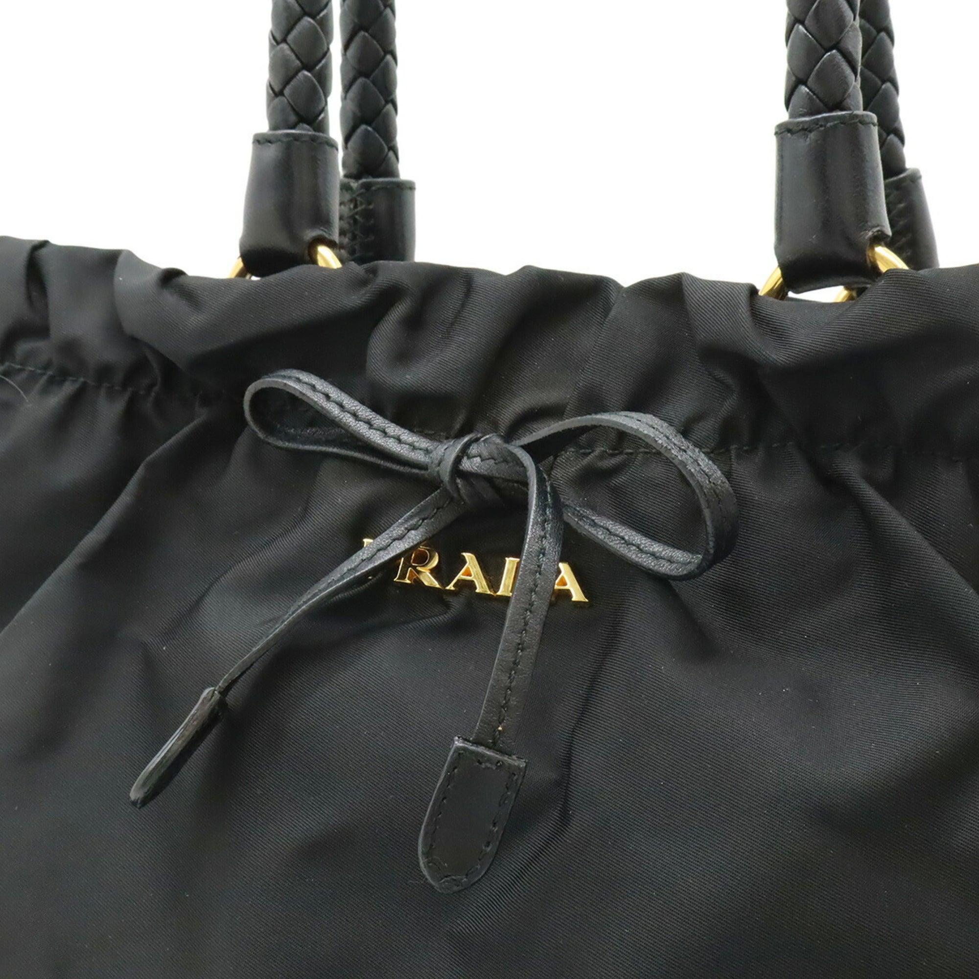 Prada Black Nero Nylon Leather Handbag Shoulder Bag Tote Bag (Pre-Owned)