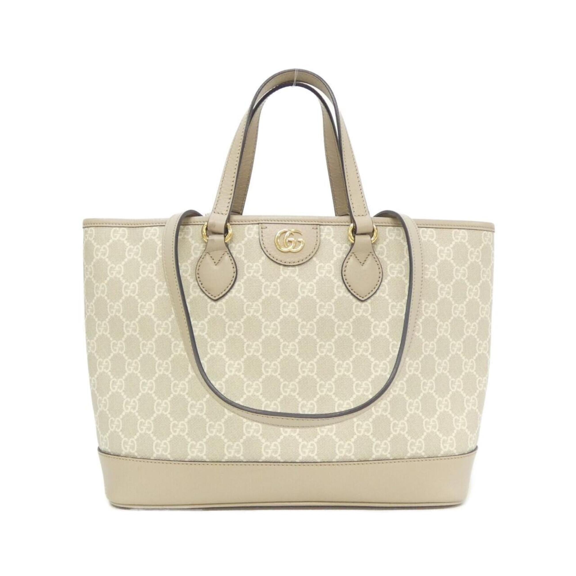 Gucci Beige White Gg Supreme Canvas Leather Handbag (Pre-Owned)