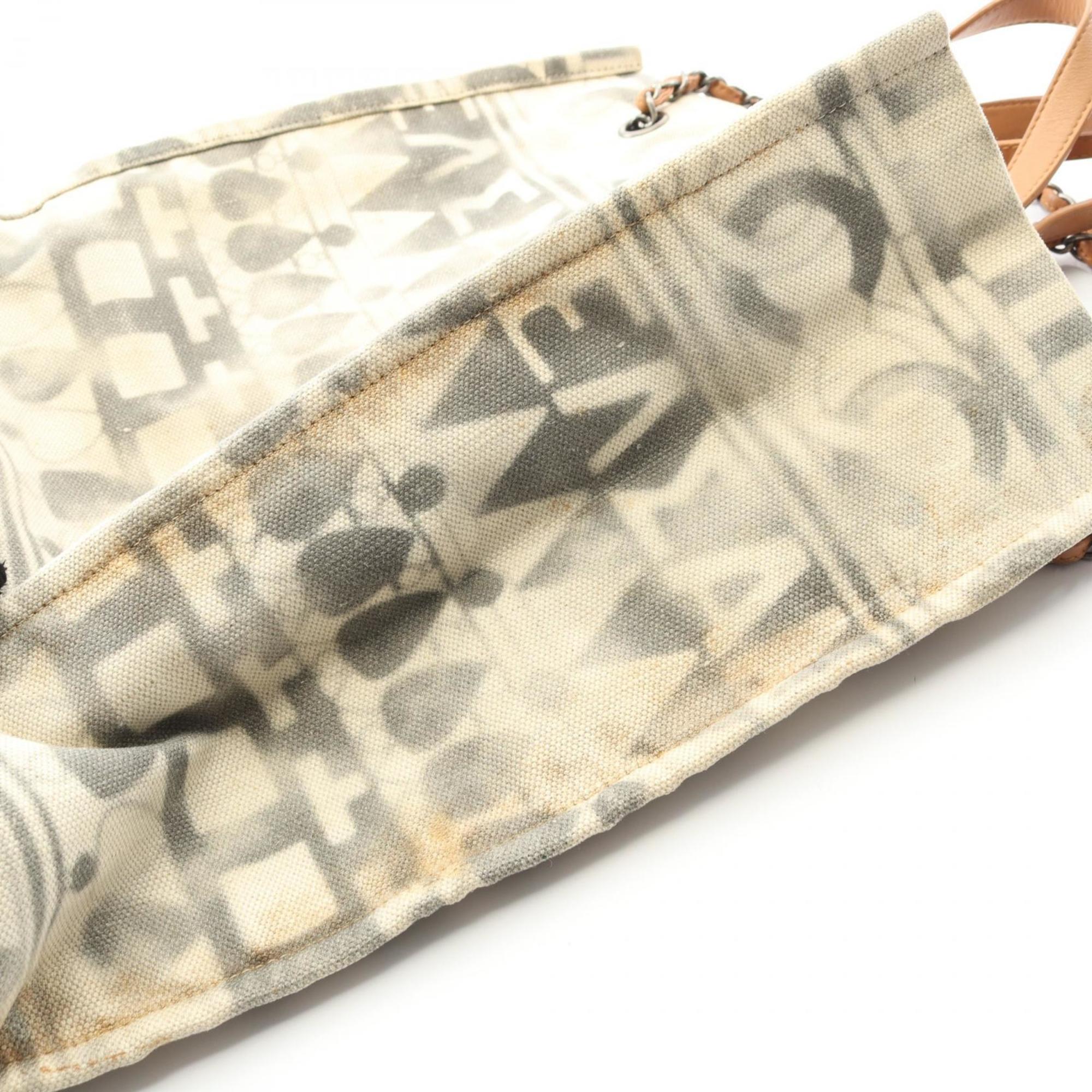 Chanel Beige Brown Canvas Leather Tote Bag (Pre-Owned)
