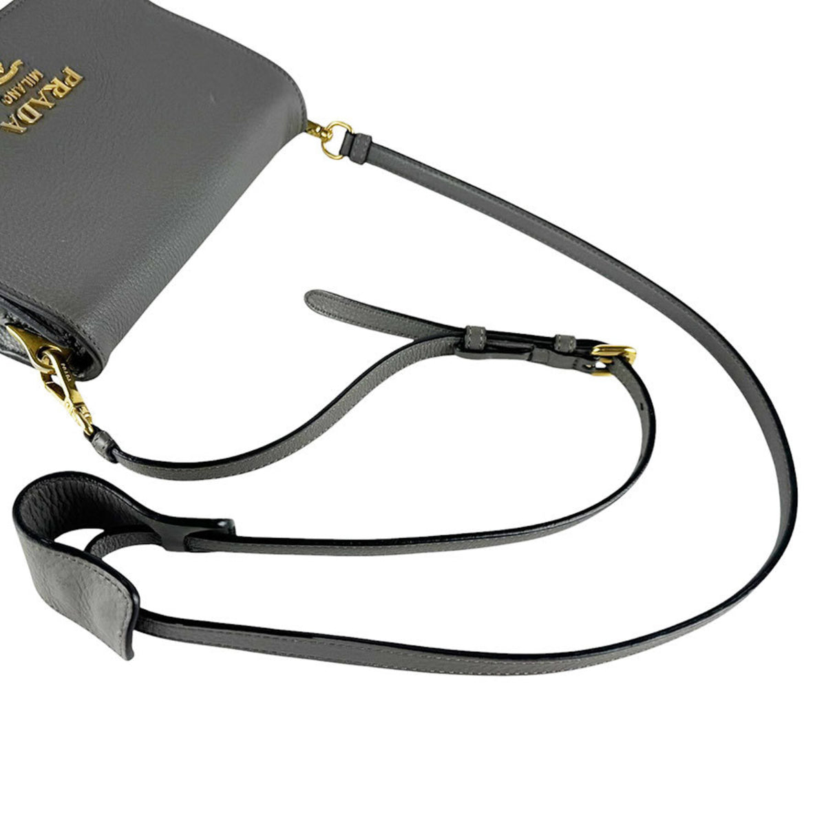 Prada Gray Leather Shoulder Bag (Pre-Owned)