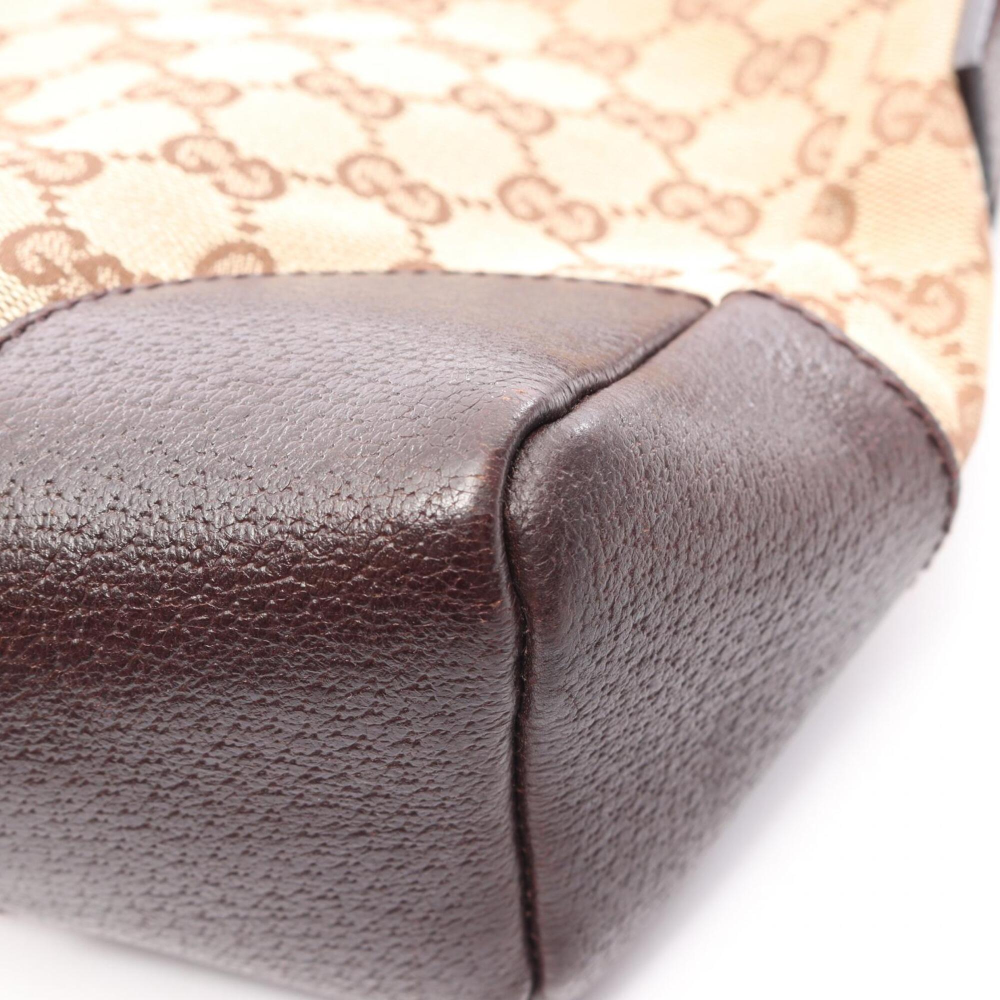 Gucci Beige Brown Canvas Leather Shoulder Bag (Pre-Owned)