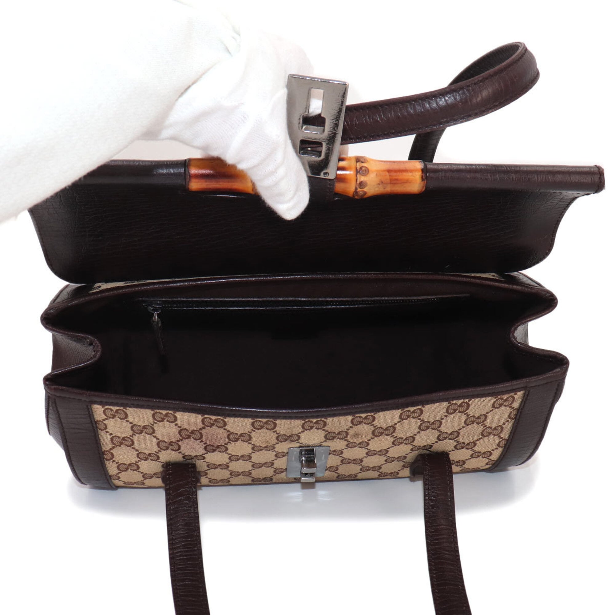 Gucci Beige Brown Gg Canvas Leather Handbag (Pre-Owned)
