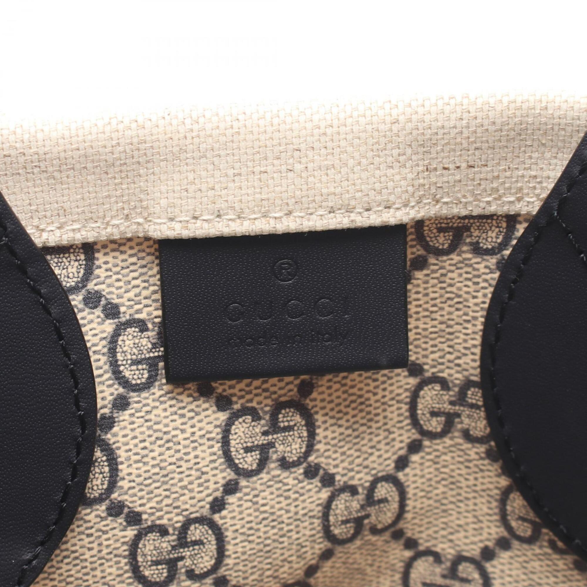 Gucci Navy White Canvas Leather Handbag Pouch Tote Bag (Pre-Owned)