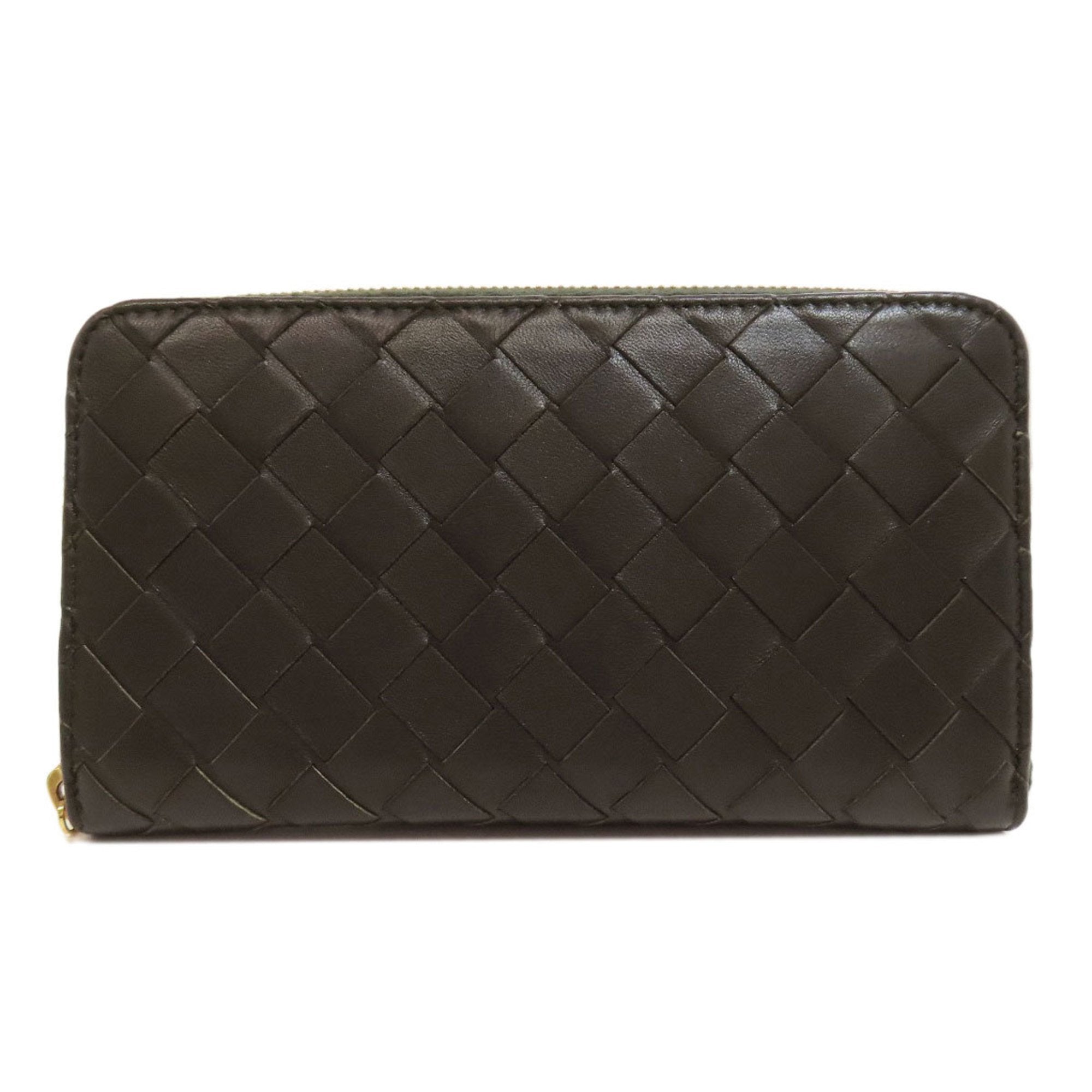 Bottega Veneta Intrecciato Dark Green Leather Long Wallet (Bi-Fold) (Pre-Owned)