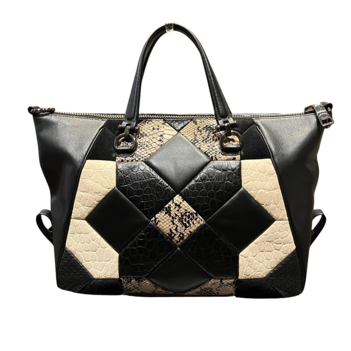 Coach Black White Leather Suede Handbag (Pre-Owned)