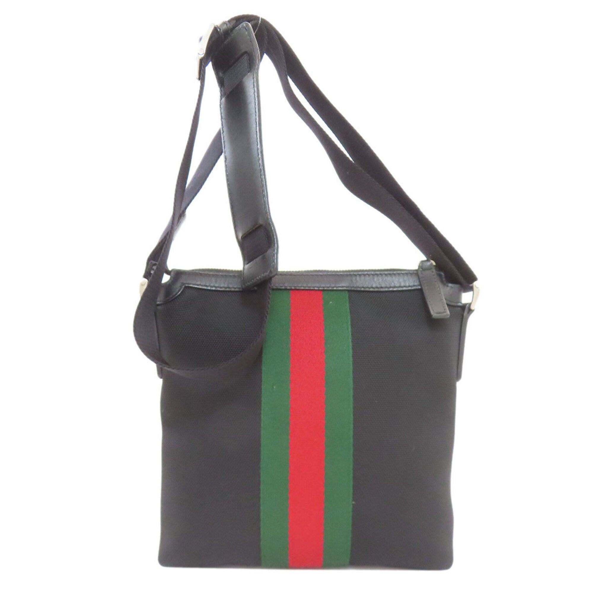Gucci Sherry Line Black Canvas Leather Shoulder Bag (Pre-Owned)