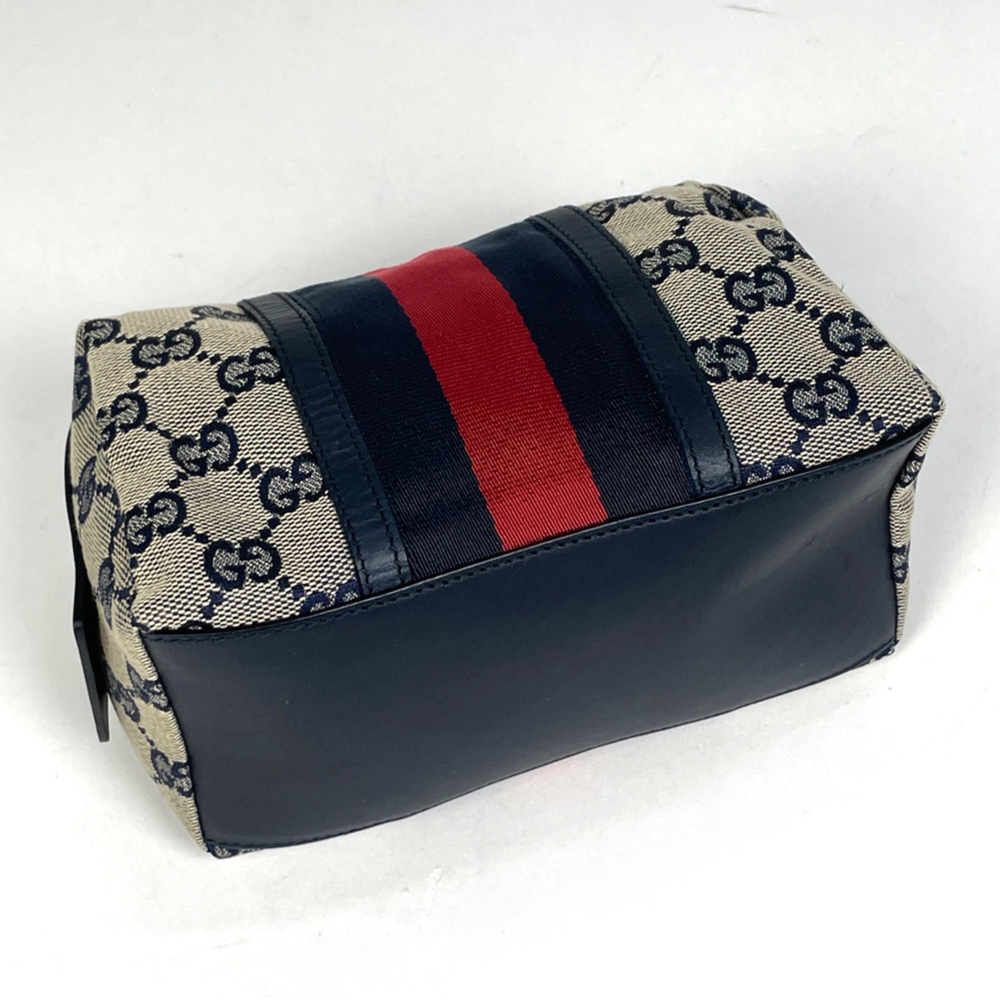 Gucci Beige Navy Gg Canvas Leather Pouch (Pre-Owned)